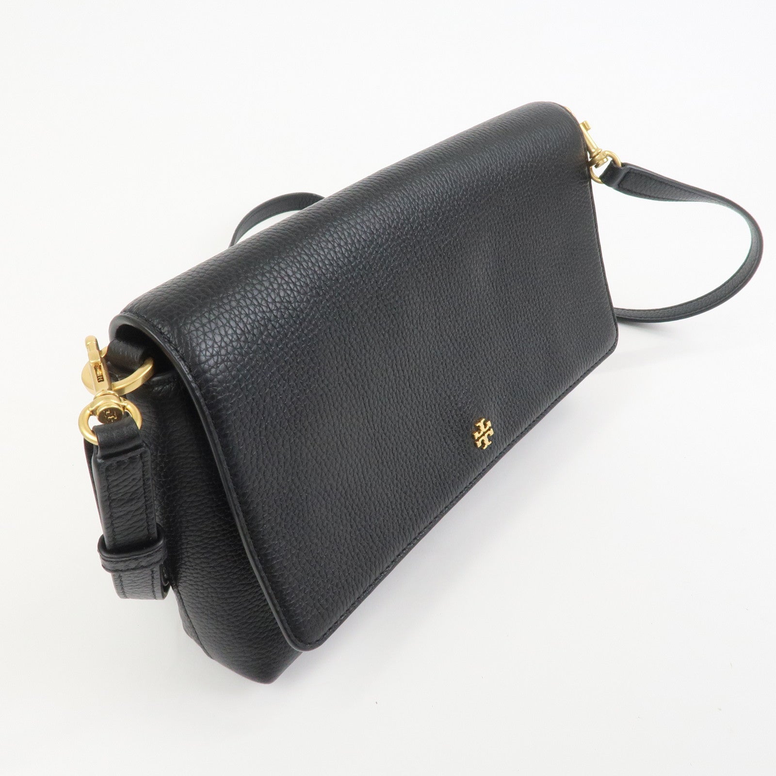 TORY BURCH Logo Leather Shoulder Bag Black