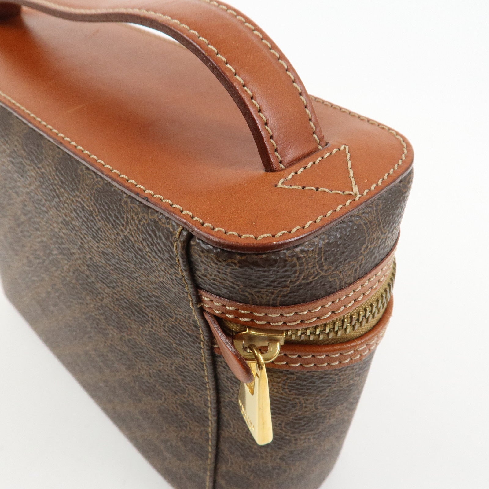 CELINE Macadam PVC Leather Vanity Bag Cosmetic Bag Hand Bag Brown