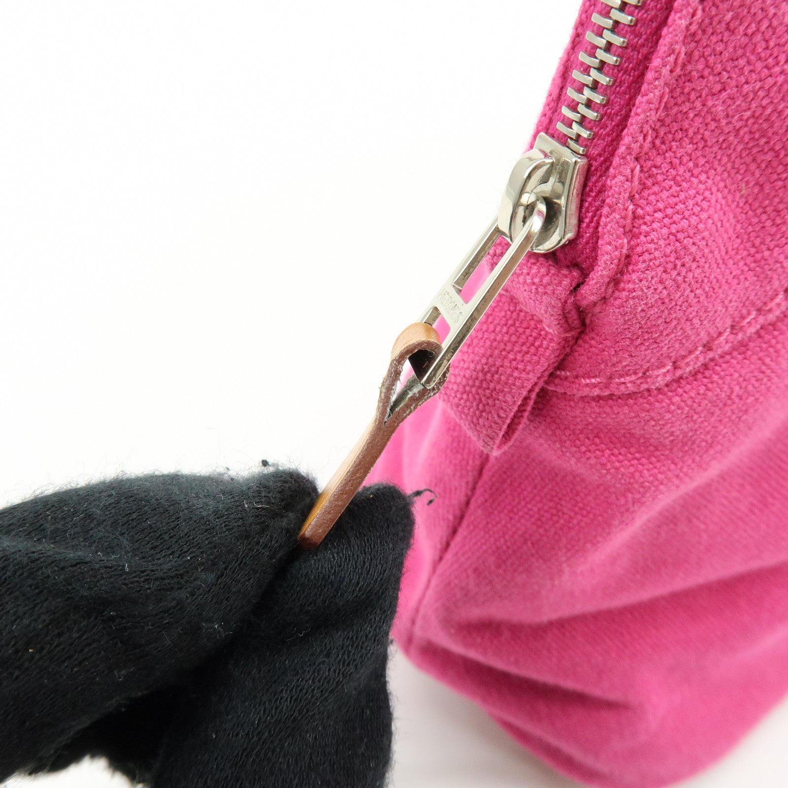HERMES Bolide Pouch MM Cotton Leather Cosmetic Makeup Pouch Pink