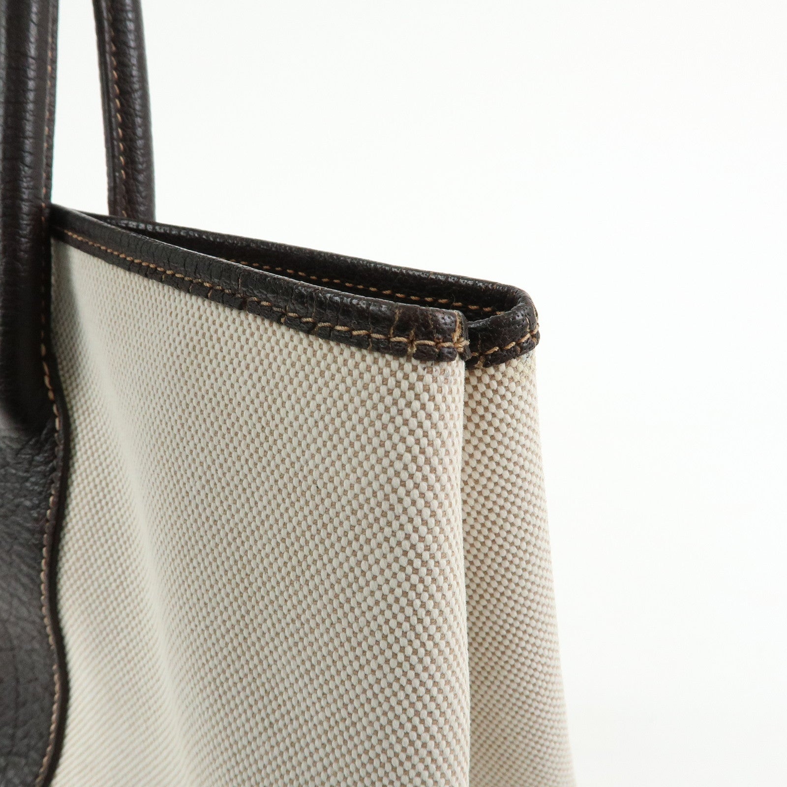 HERMES Canvas Leather Garden Party PM 笆。I Stamped Tote Bag Beige