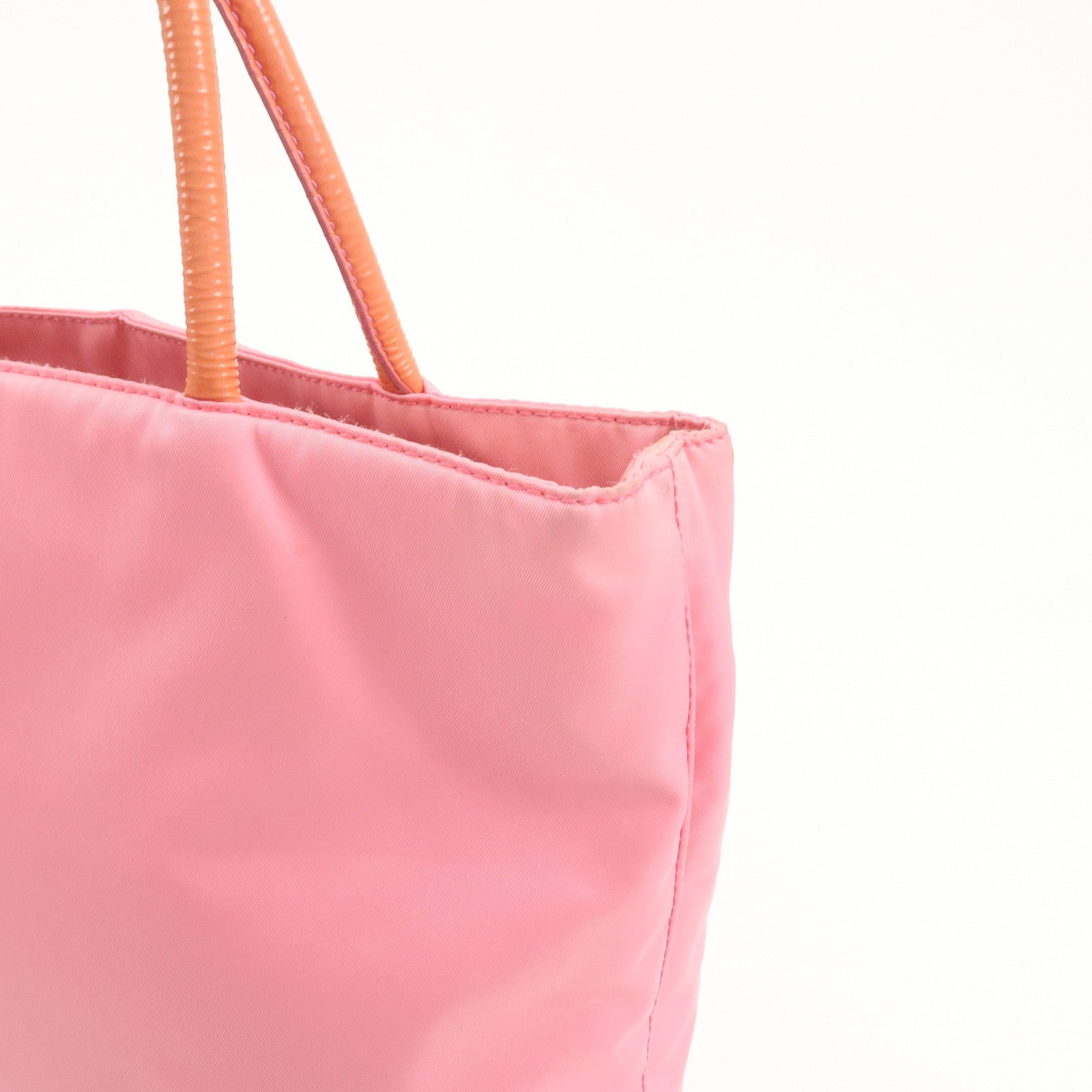 PRADA Triangle Logo Nylon Patent Leather Tote Bag Shoulder Bag Pink