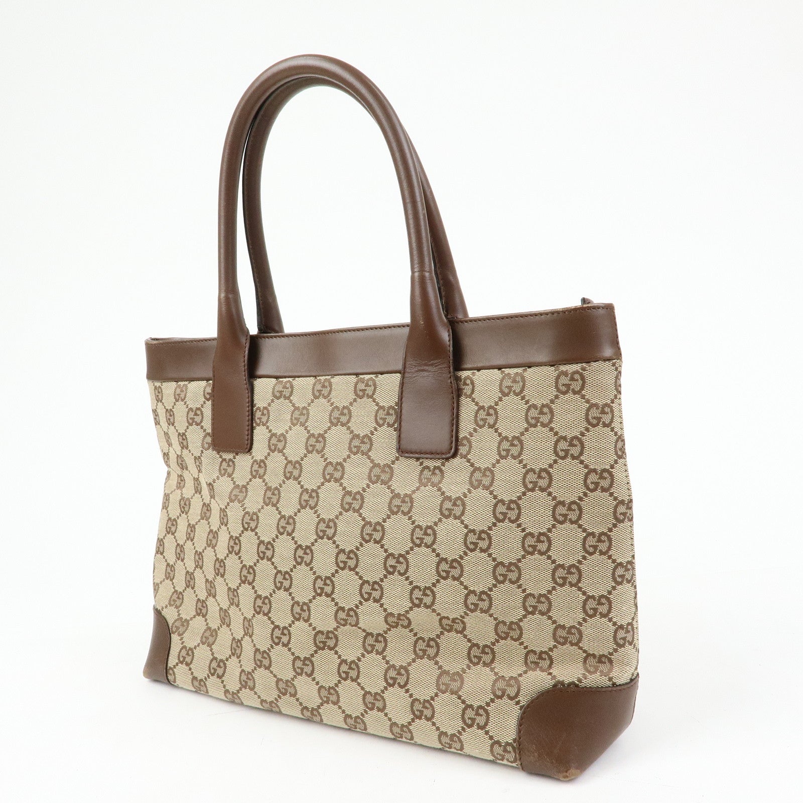 GUCCI GG Canvas Leather Tote Bag Hand Bag Beige Brown 002.1119