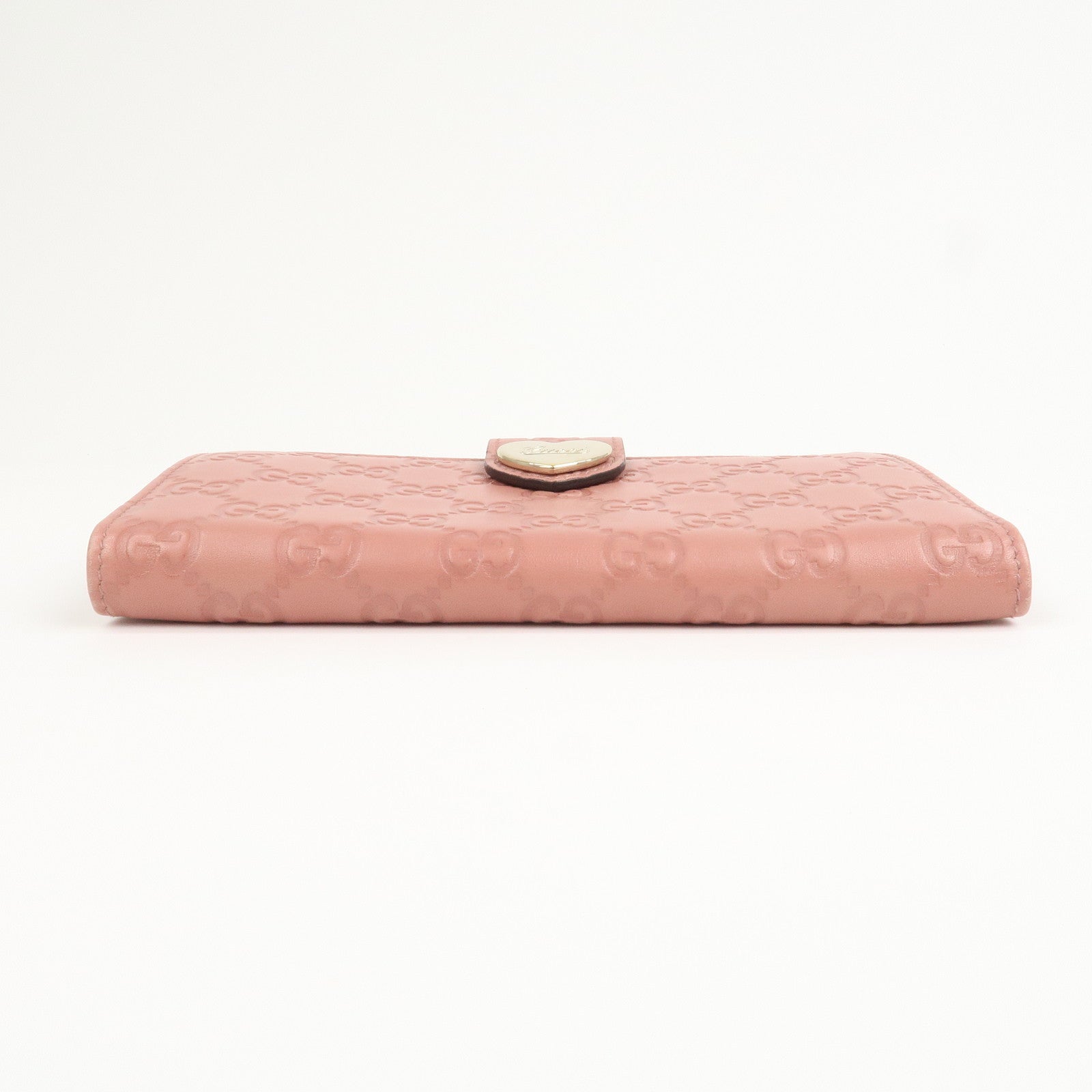 GUCCI Guccissima Leather Heart W Hook Bi-fold Wallet Pink 203550