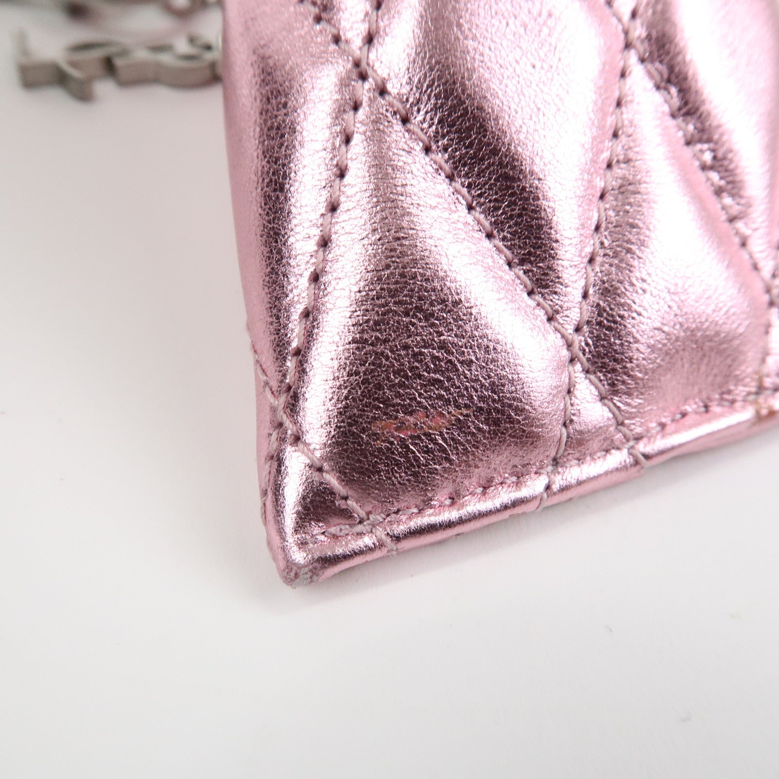 SAINT LAURENT PARIS Leather Coin Case Key Case Metallic Pink Used
