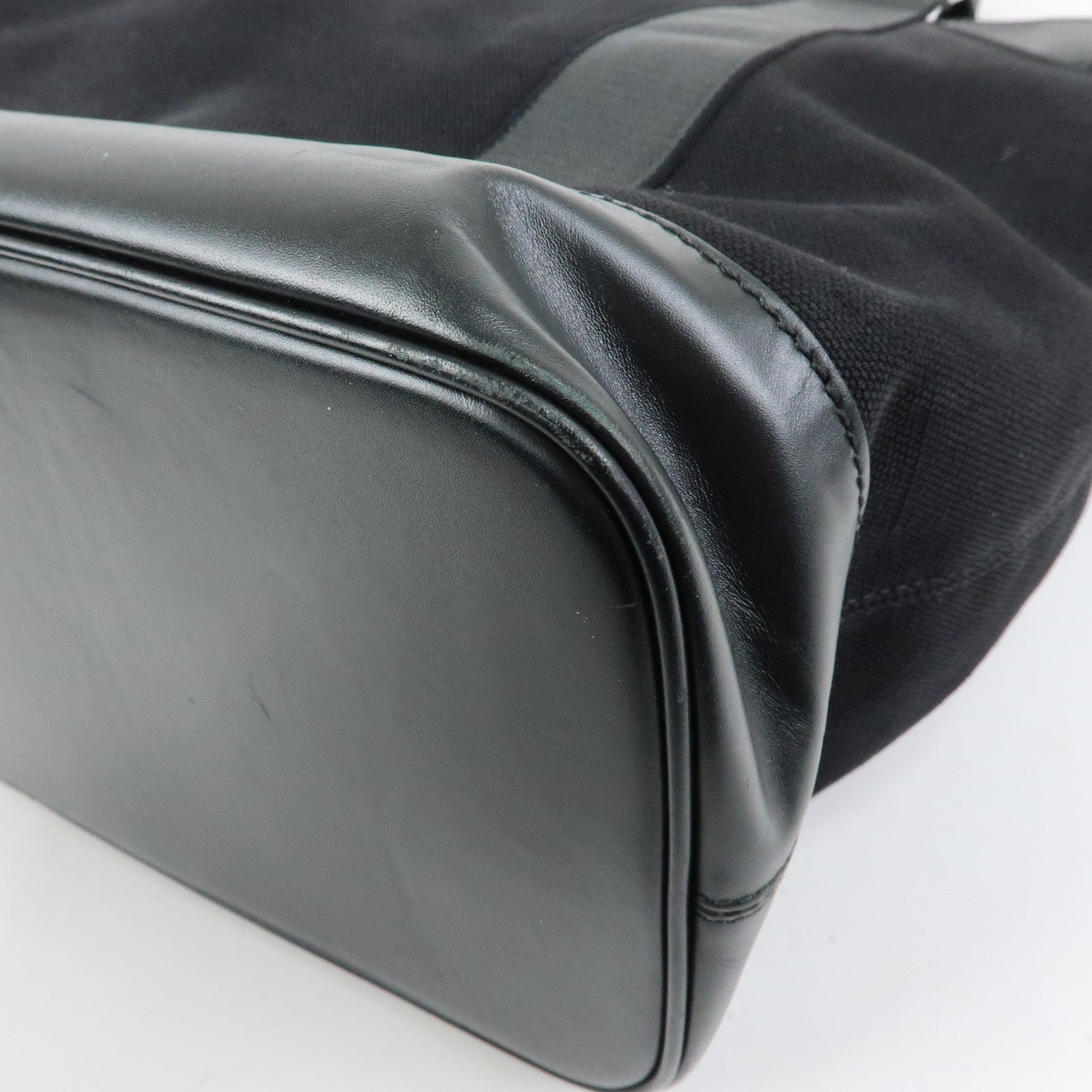 BALENCIAGA Navy Tote Canvas Leather Tote Bag Hand Bag Black 374767
