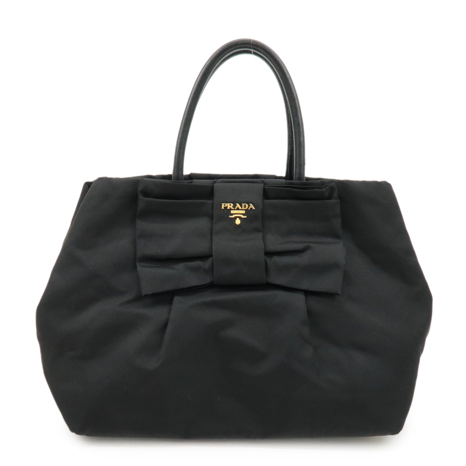 PRADA Nylon Leather Ribbon Hand Bag Tote Bag Black BN1601 Used