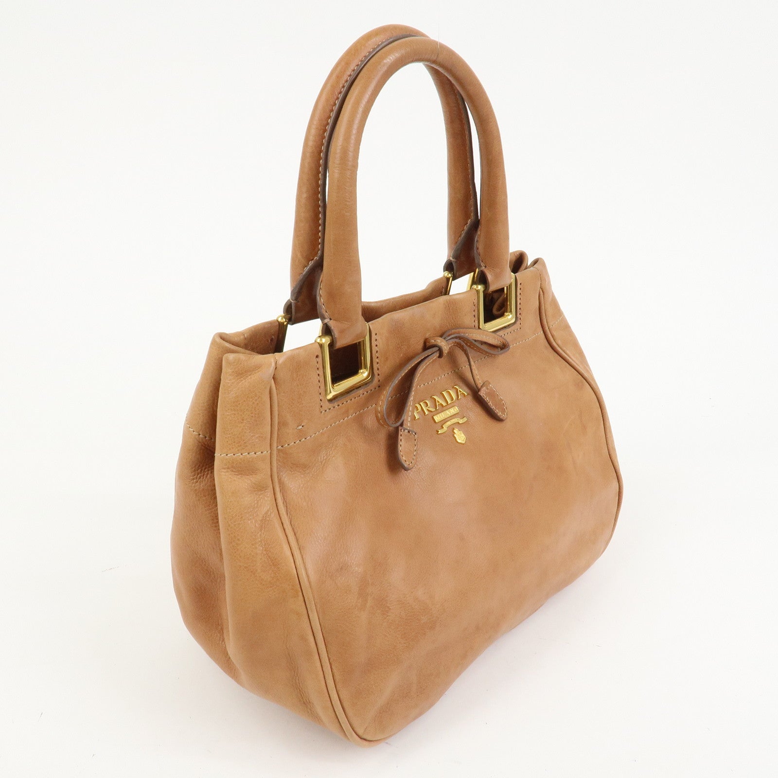 PRADA Ribbon Leather 2WAY Bag Hand Bag Shoulder Bag Brown BN2245