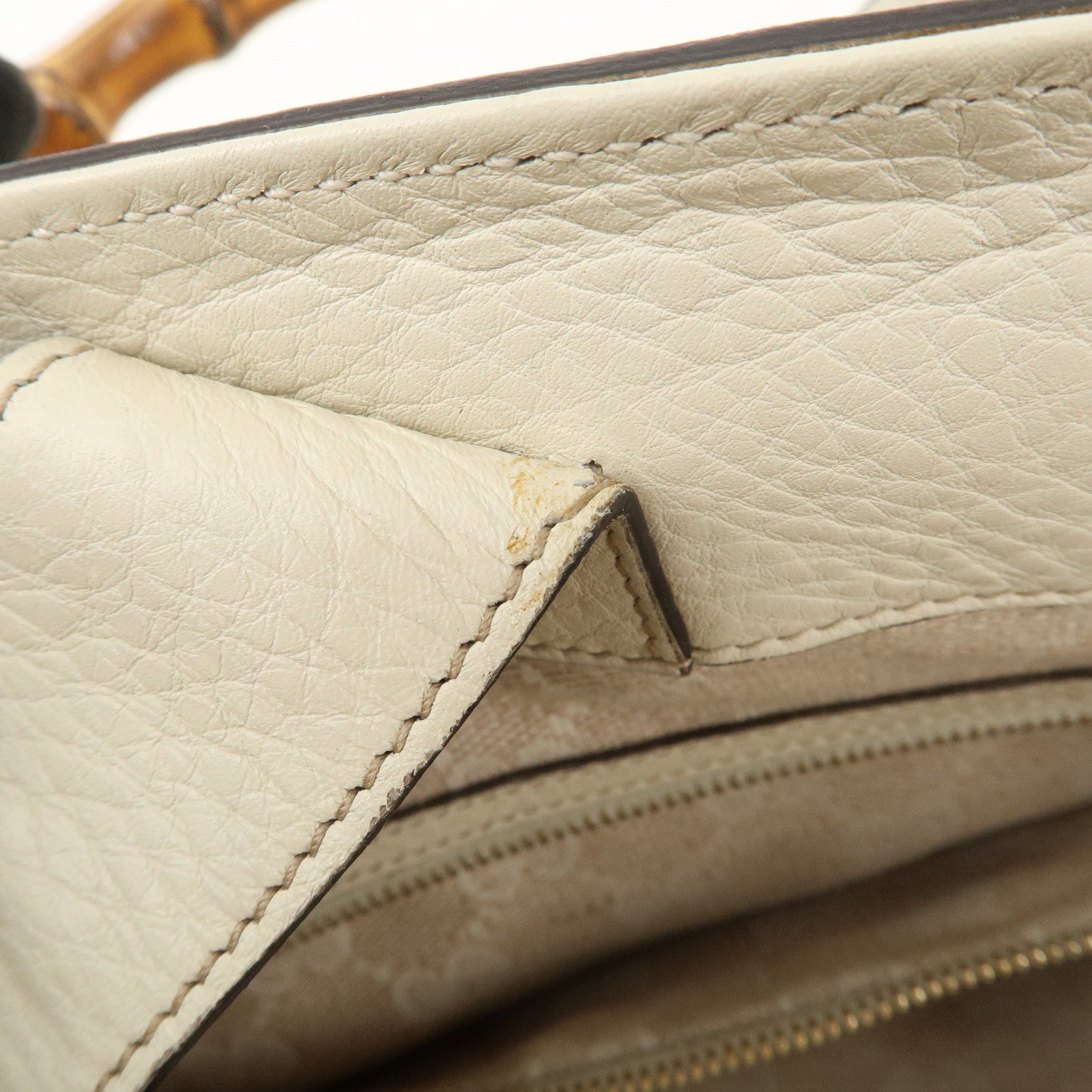 GUCCI Bamboo Leather 2Way Bag Hand Bag Shoulder Bag Ivory 282317