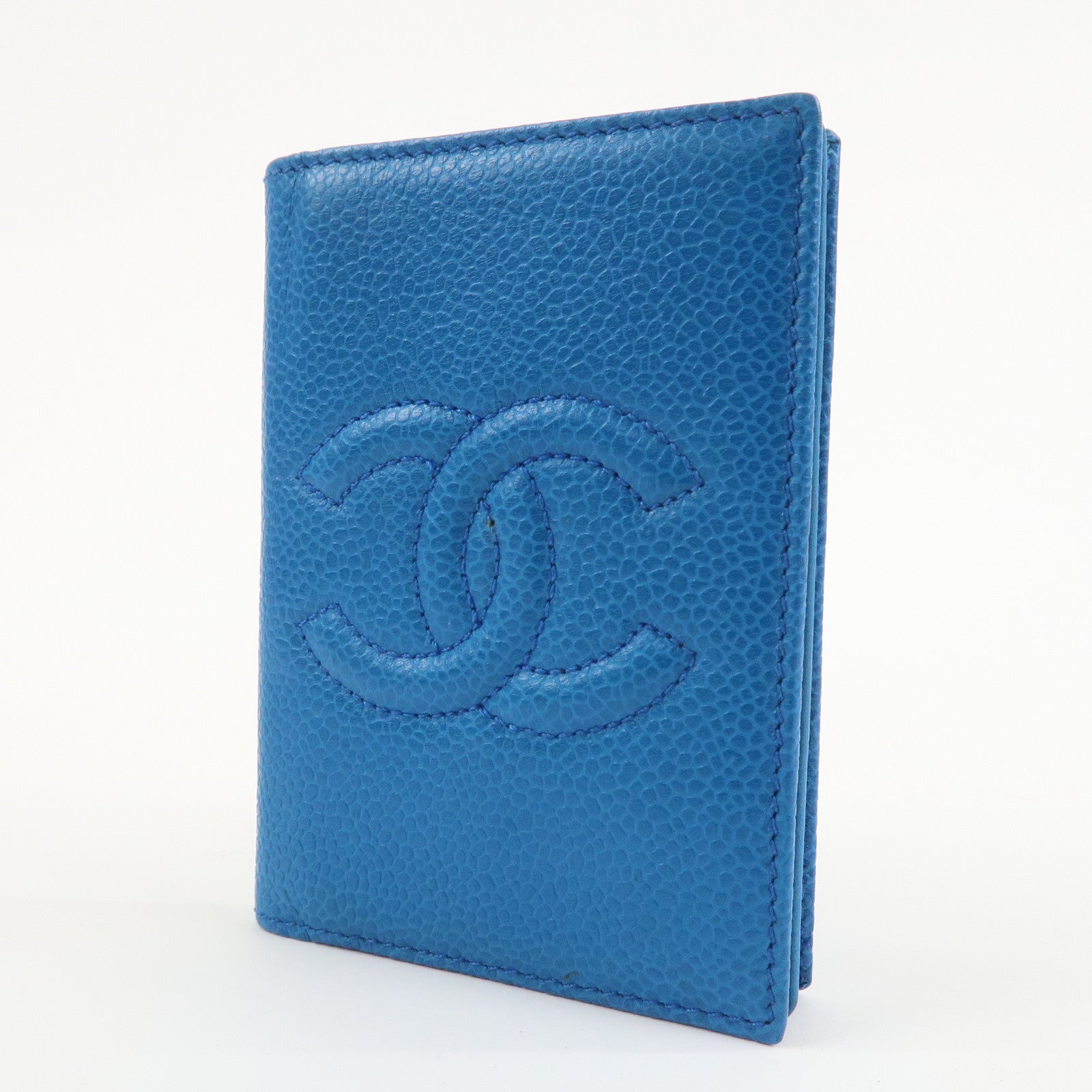 CHANEL COCO Mark Caviarskin Card Case Card Holder Blue