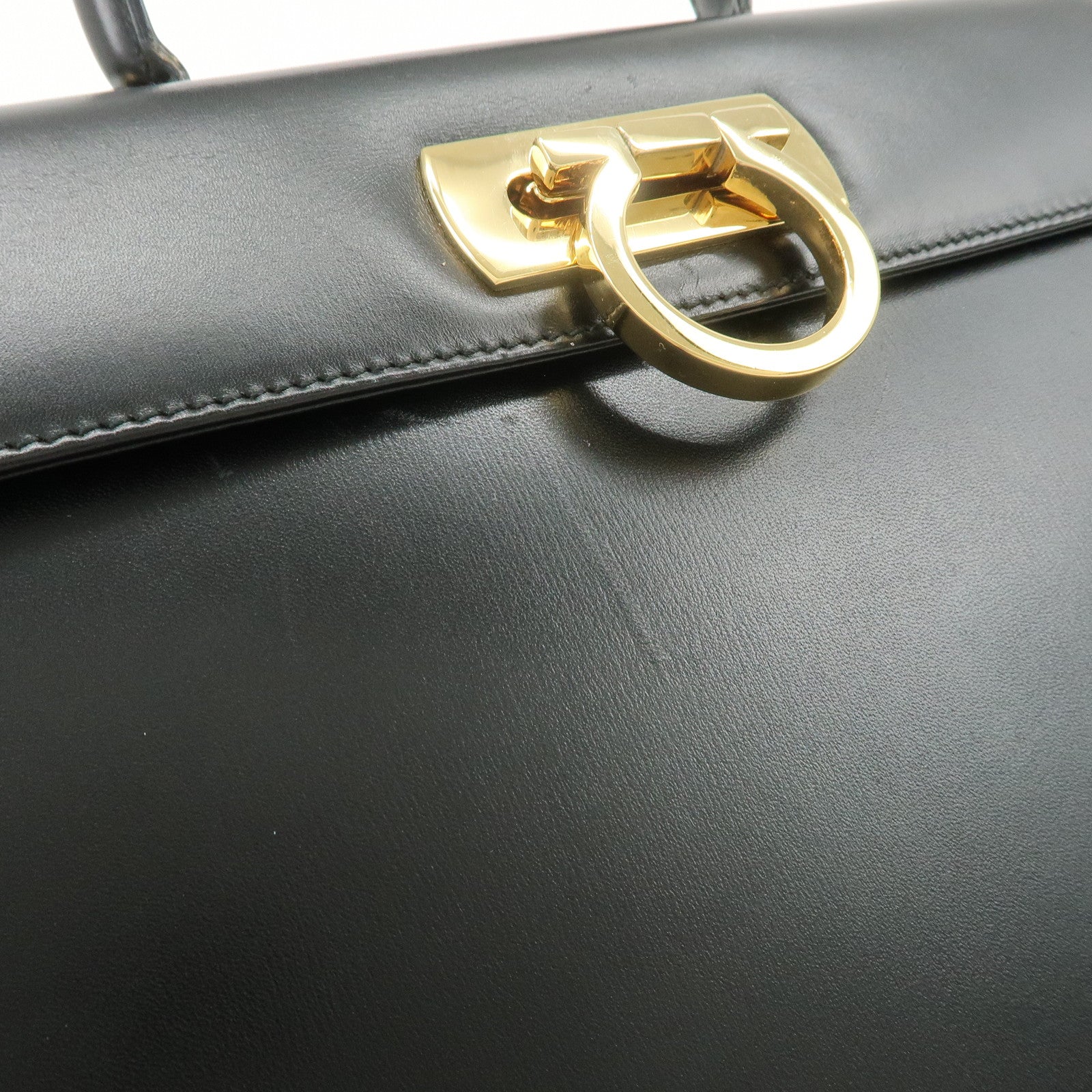 Ferragamo Gancini Leather 2Way Bag Hand Bag Shoulder Bag Black