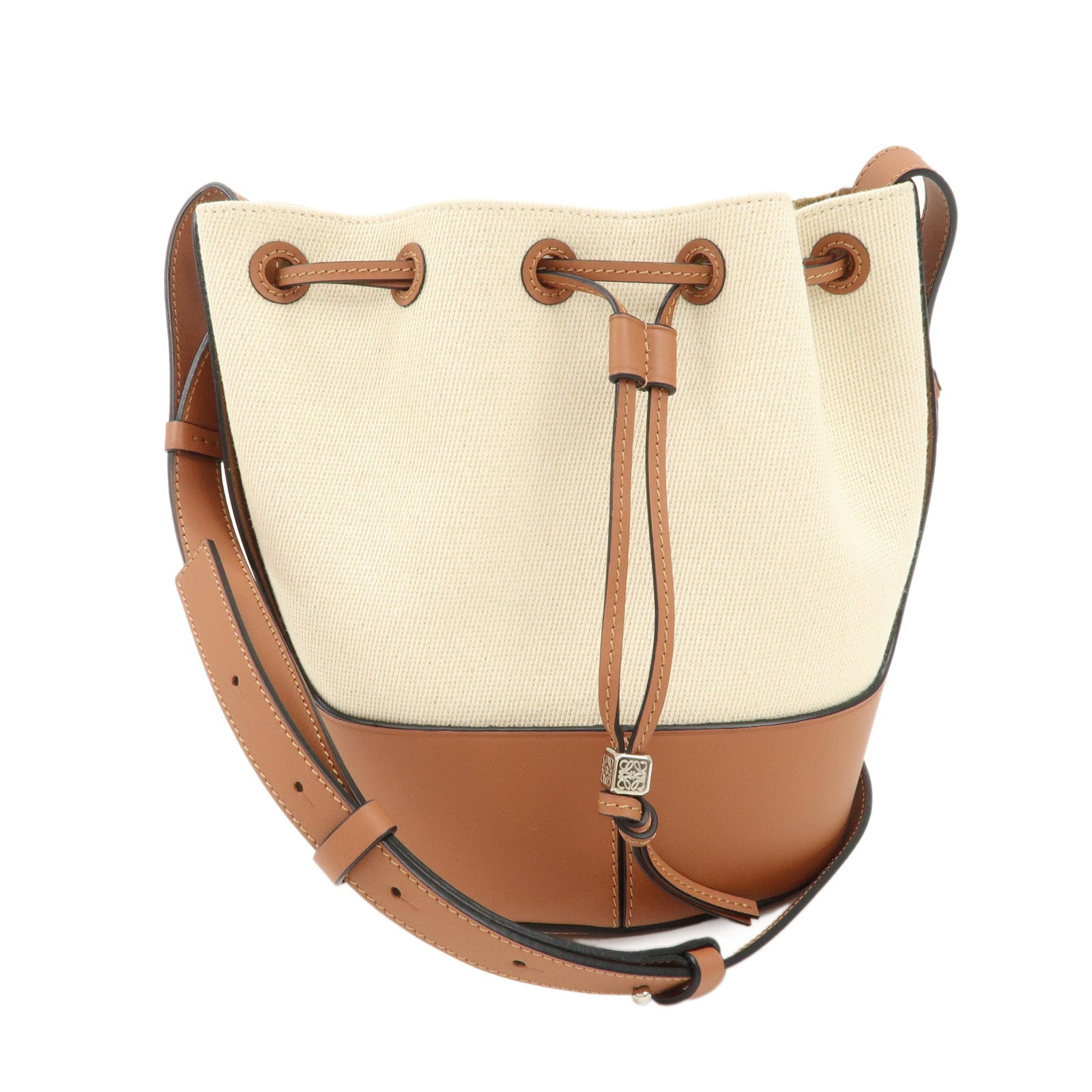 LOEWE Balloon Leather Canvas Crossbody Bag Small Natural Brown