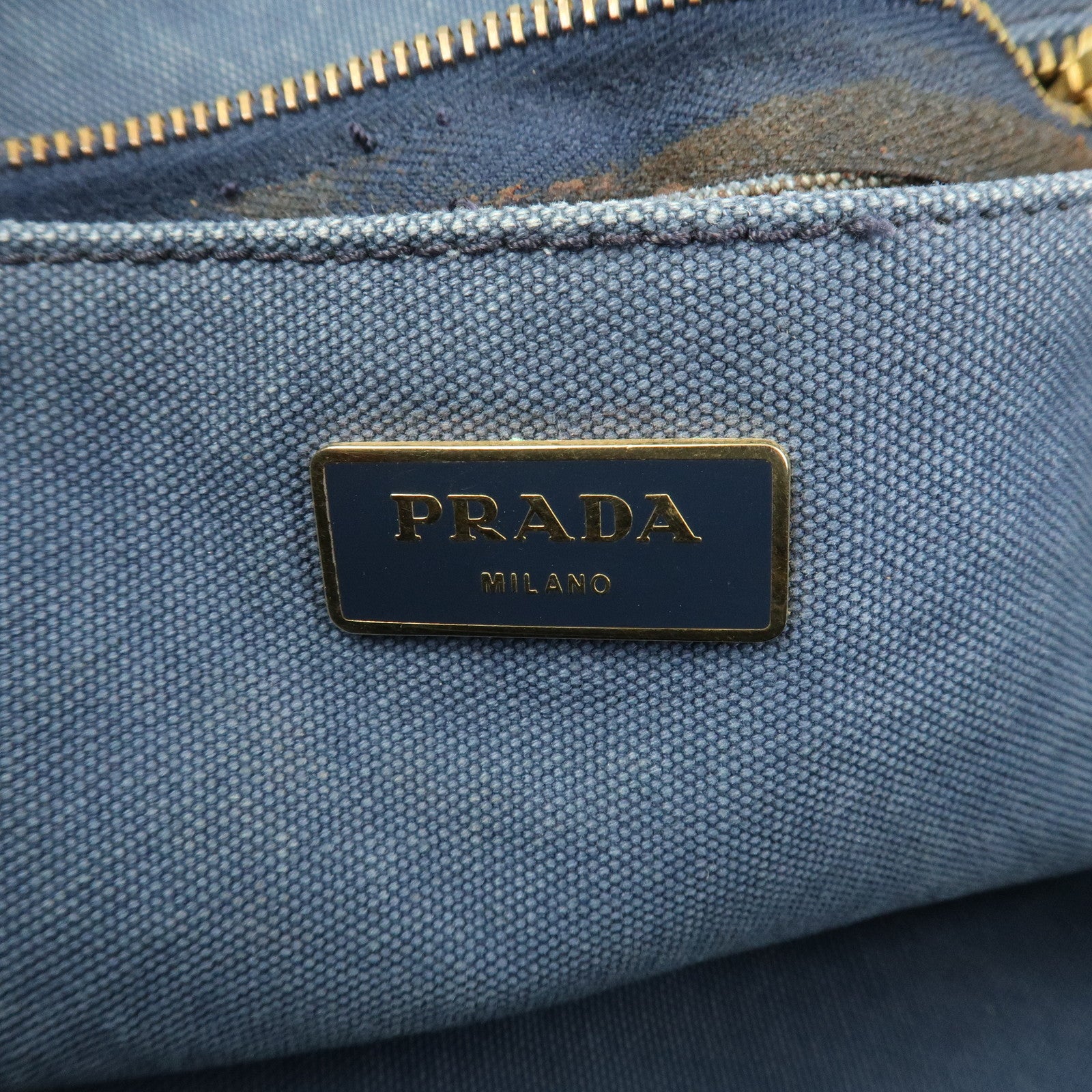 PRADA Logo Canapa Canvas Tote Bag Hand Bag Blue B1877B