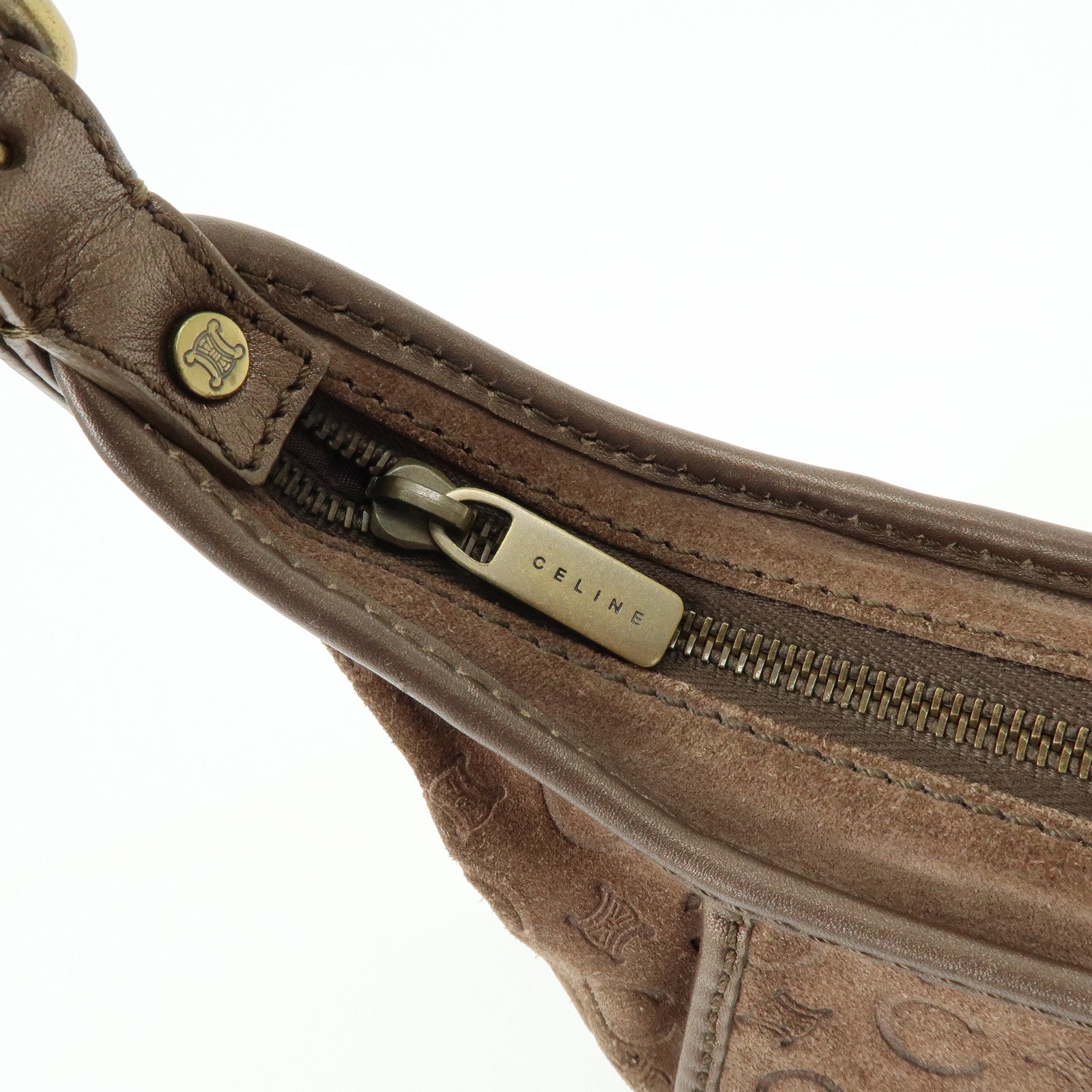 CELINE C Macadam Suede Leather Shoulder Bag Hand Bag Brown