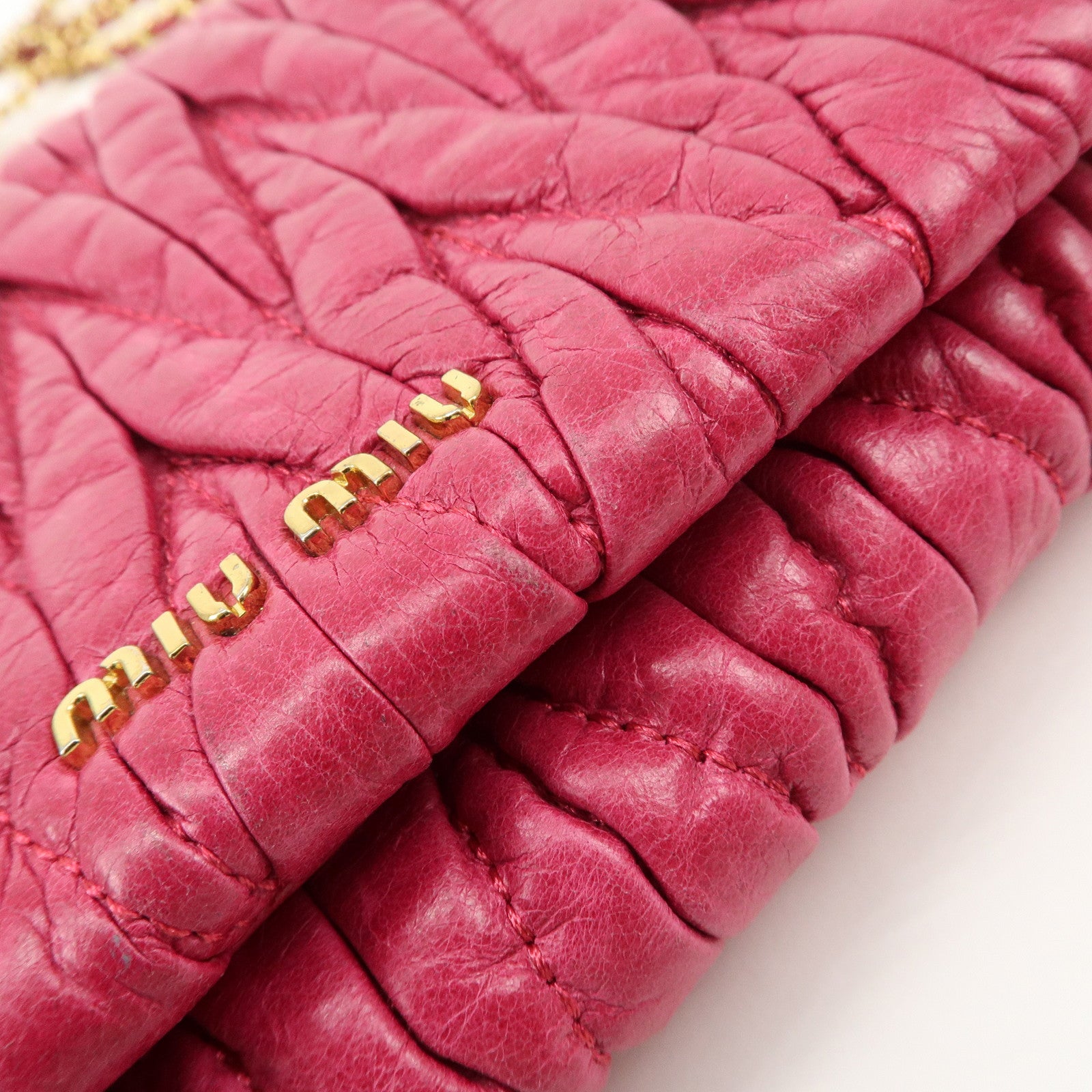 MIU MIU Matelasse Leather Chain Shoulder Bag Crossbody Bag Pink Used
