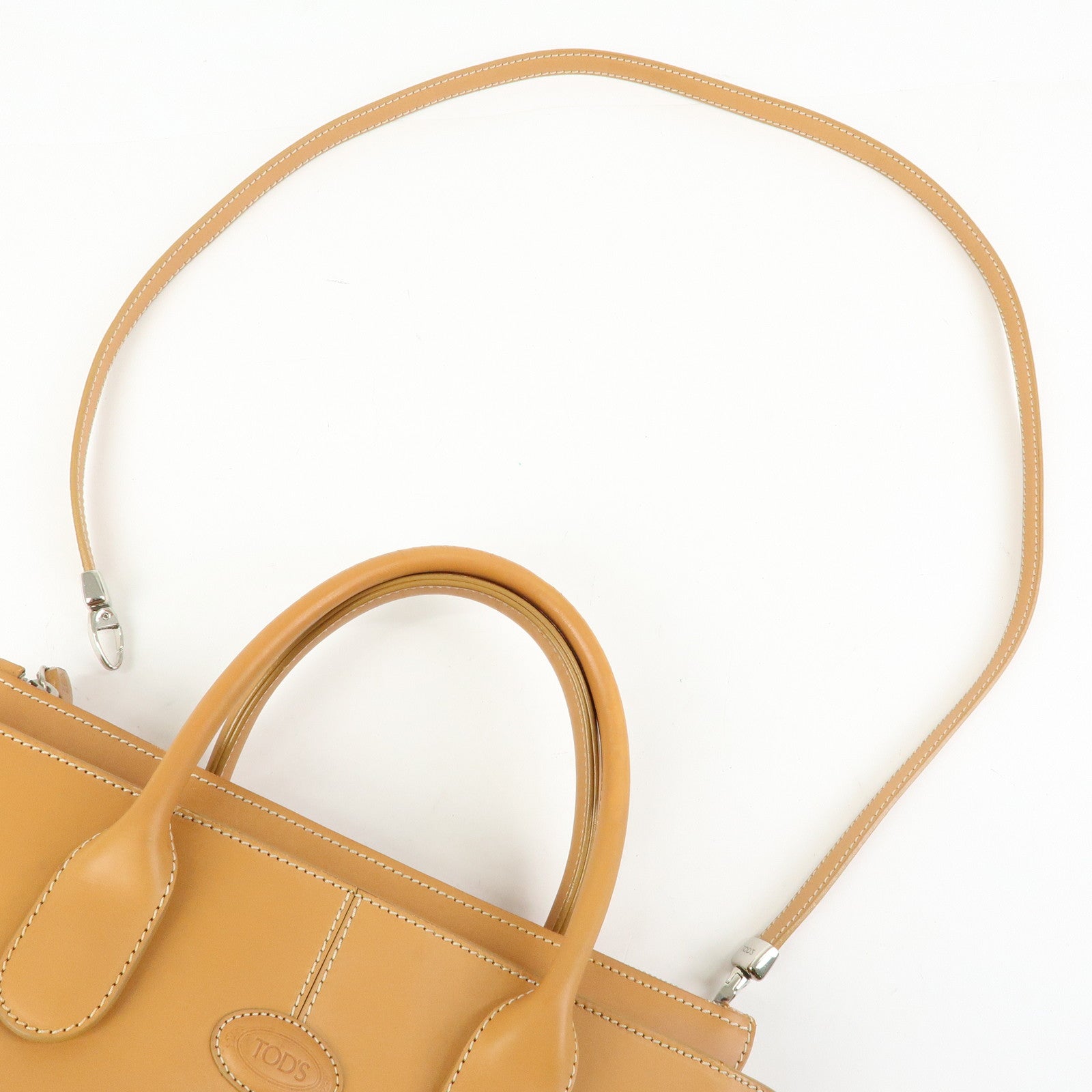 TOD'S Logo Leather 2Way Bag Tote Bag Shoulder Bag Camel