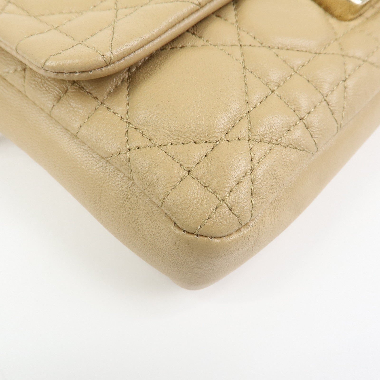Christian Dior Canage New Lock Lamb Skin Chain Shoulder Bag Beige