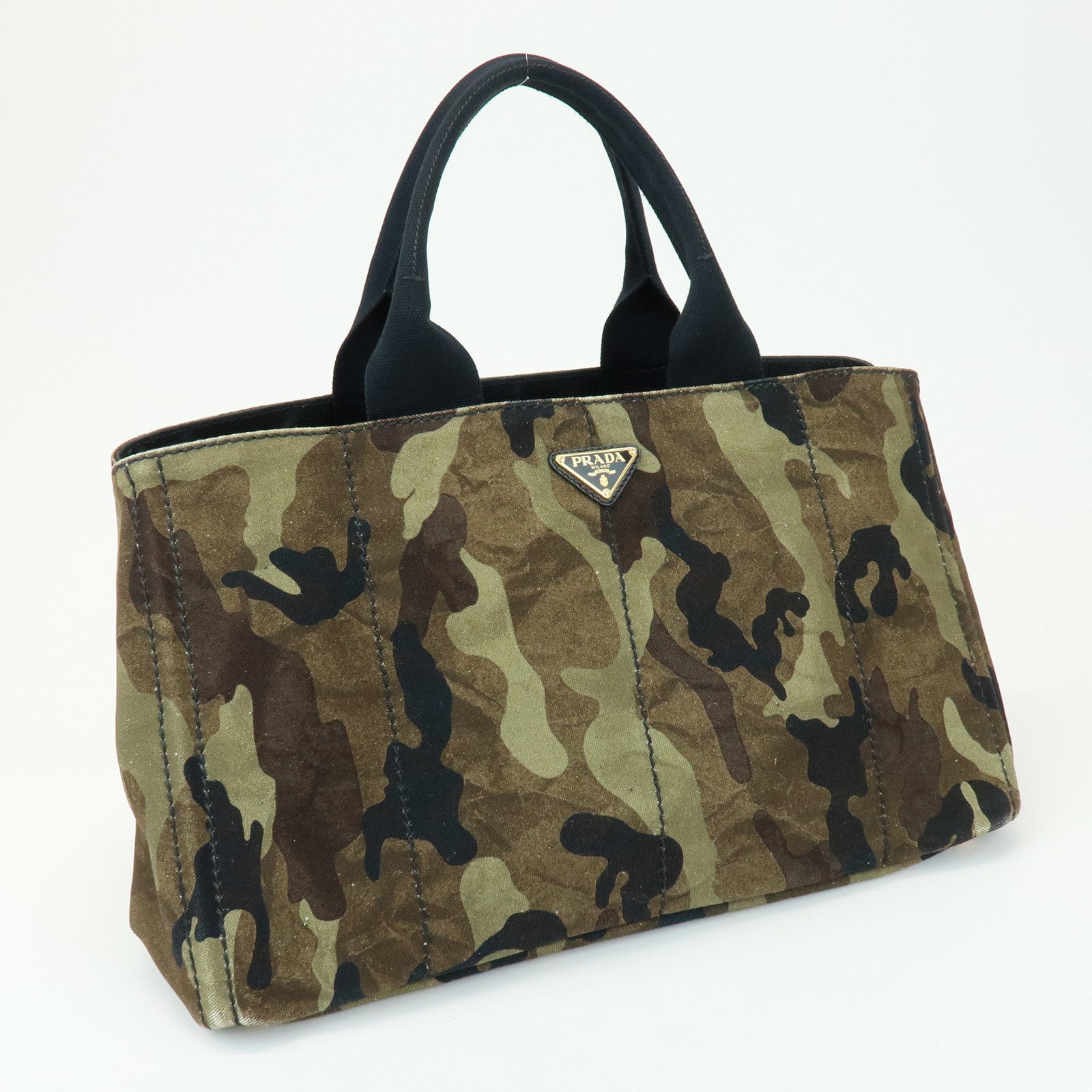 PRADA Triangle Logo Canapa Tote Bag Hand Bag Brown Khaki BN2020