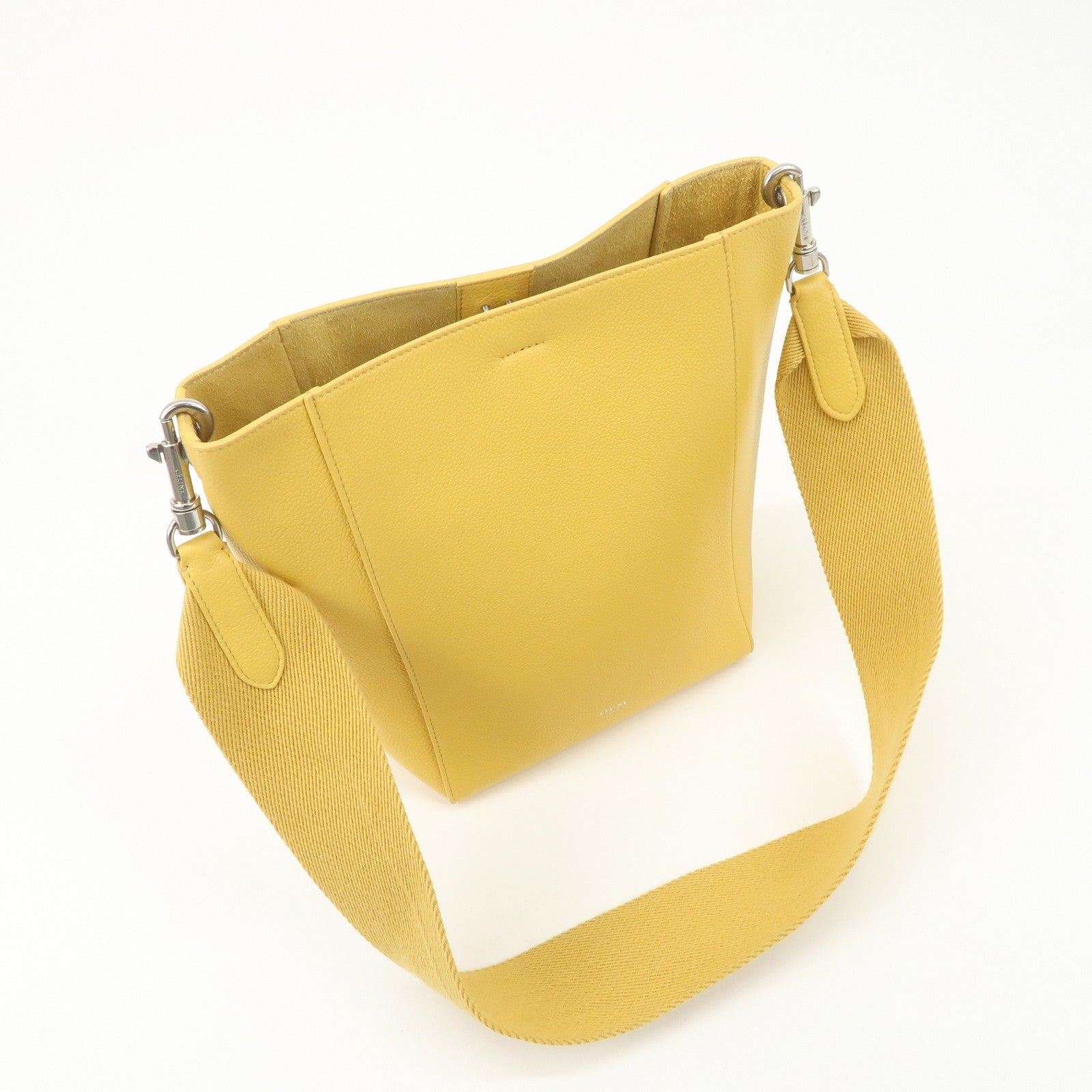 CELINE Leather Sangle Bucket Shoulder Bag Hand Bag Yellow