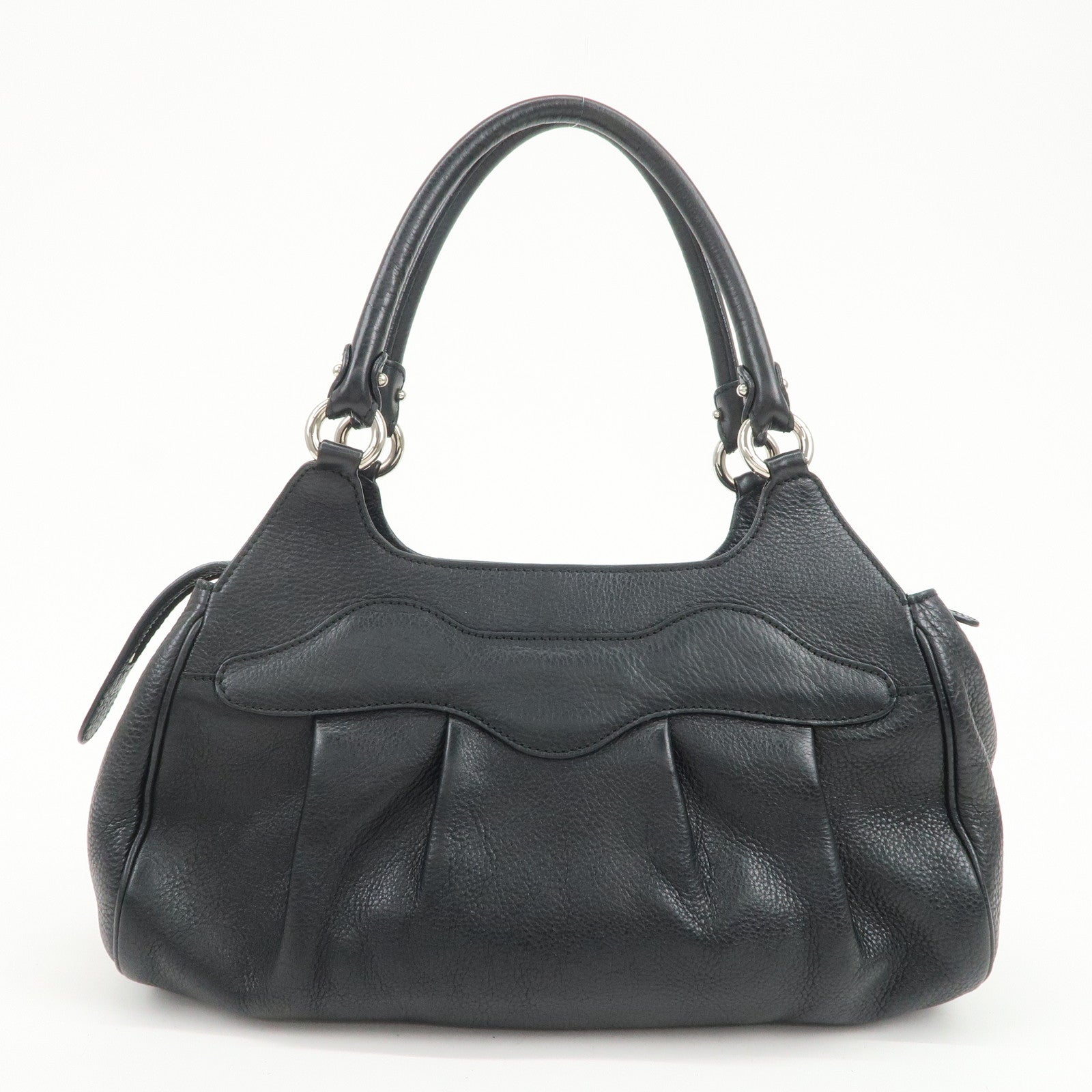 Ferragamo Gancini Leather Hand Bag Shoulder Bag Black Silver