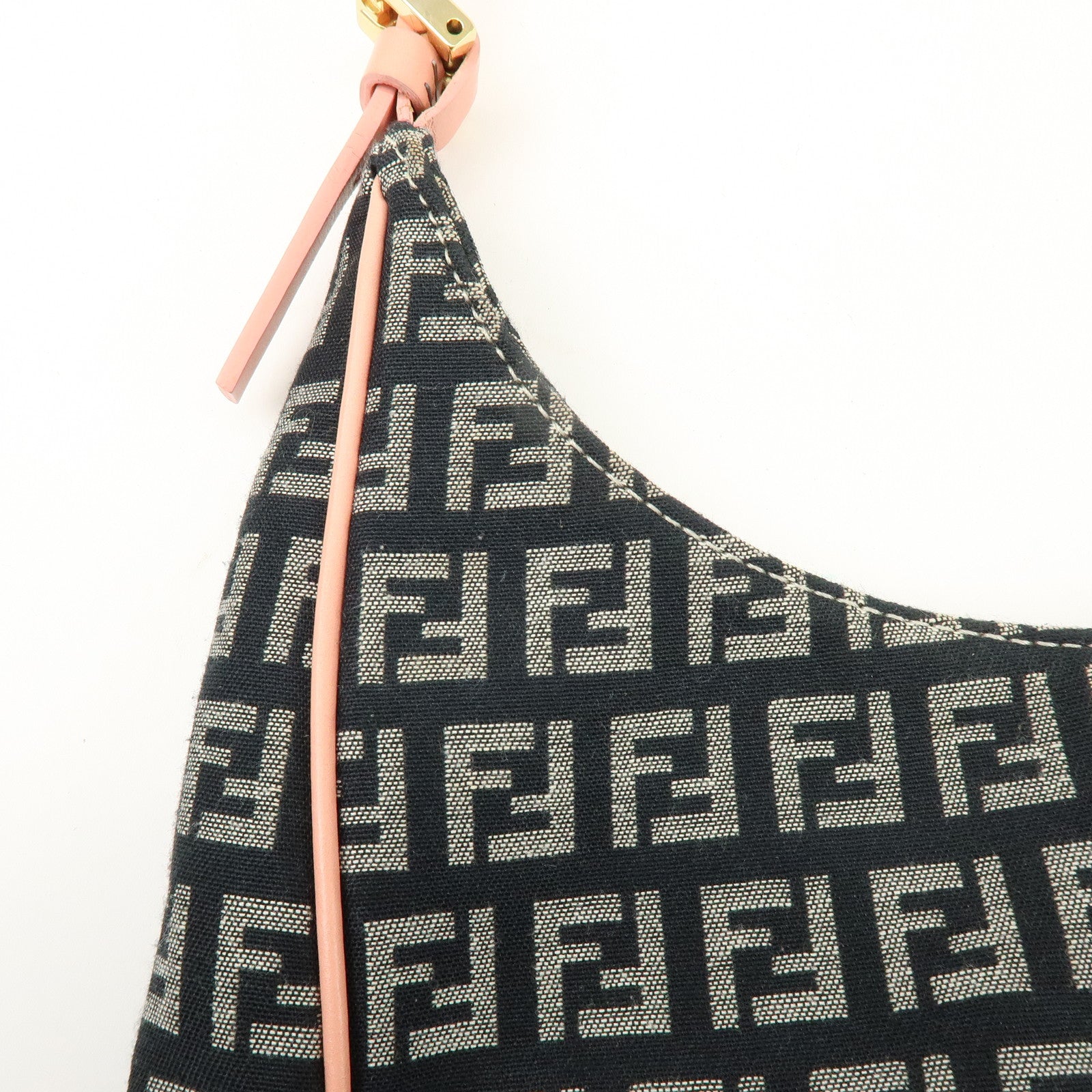 FENDI Zucchino Canvas Leather Hand Shoulder Bag Navy Pink 8BR158