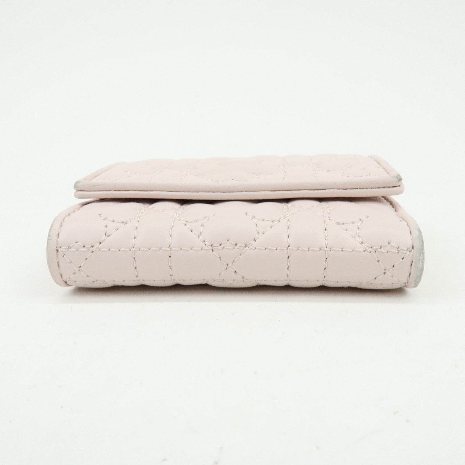 Christian Dior Cannage Leather Tri-fold Compact Wallet Light Pink