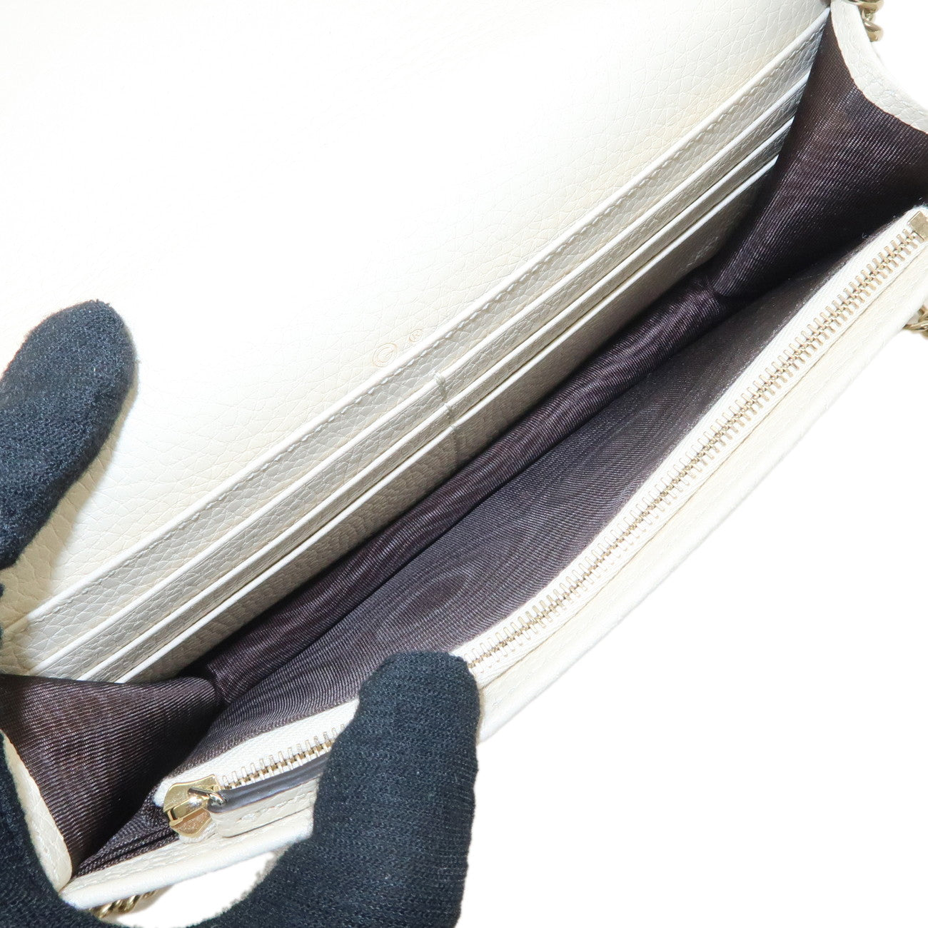 GUCCI SOHO Interlocking G Leather Chain Wallet Chain Shoulder Bag Ivory 598211 Used