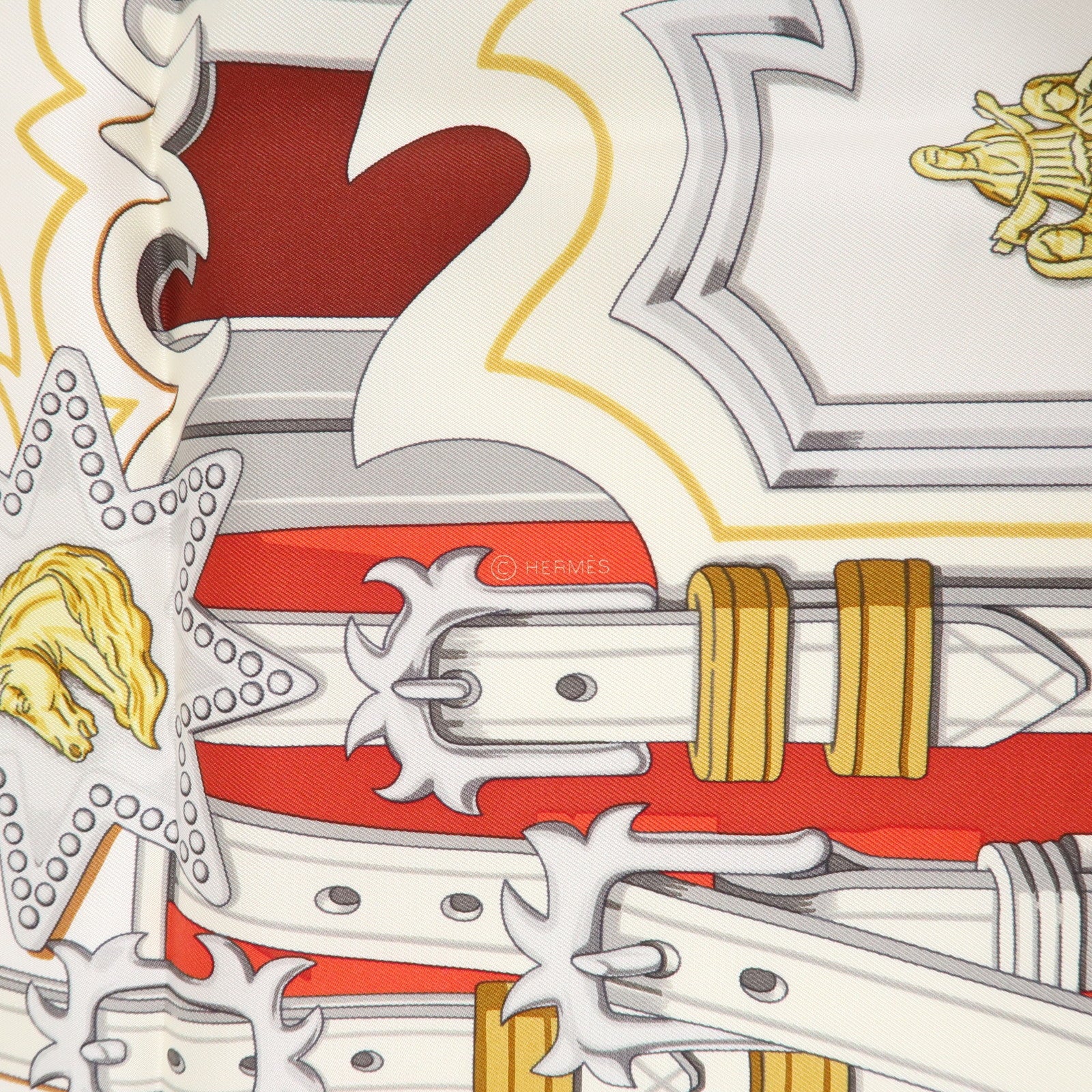 HERMES Carre 90 Silk 100% BRIDES ET DESTIN Red Used