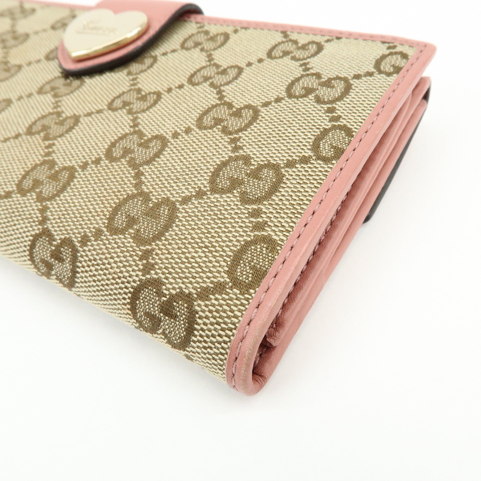 GUCCI Lovely Heart GG Canvas Leather Bi-fold Long Wallet 203550
