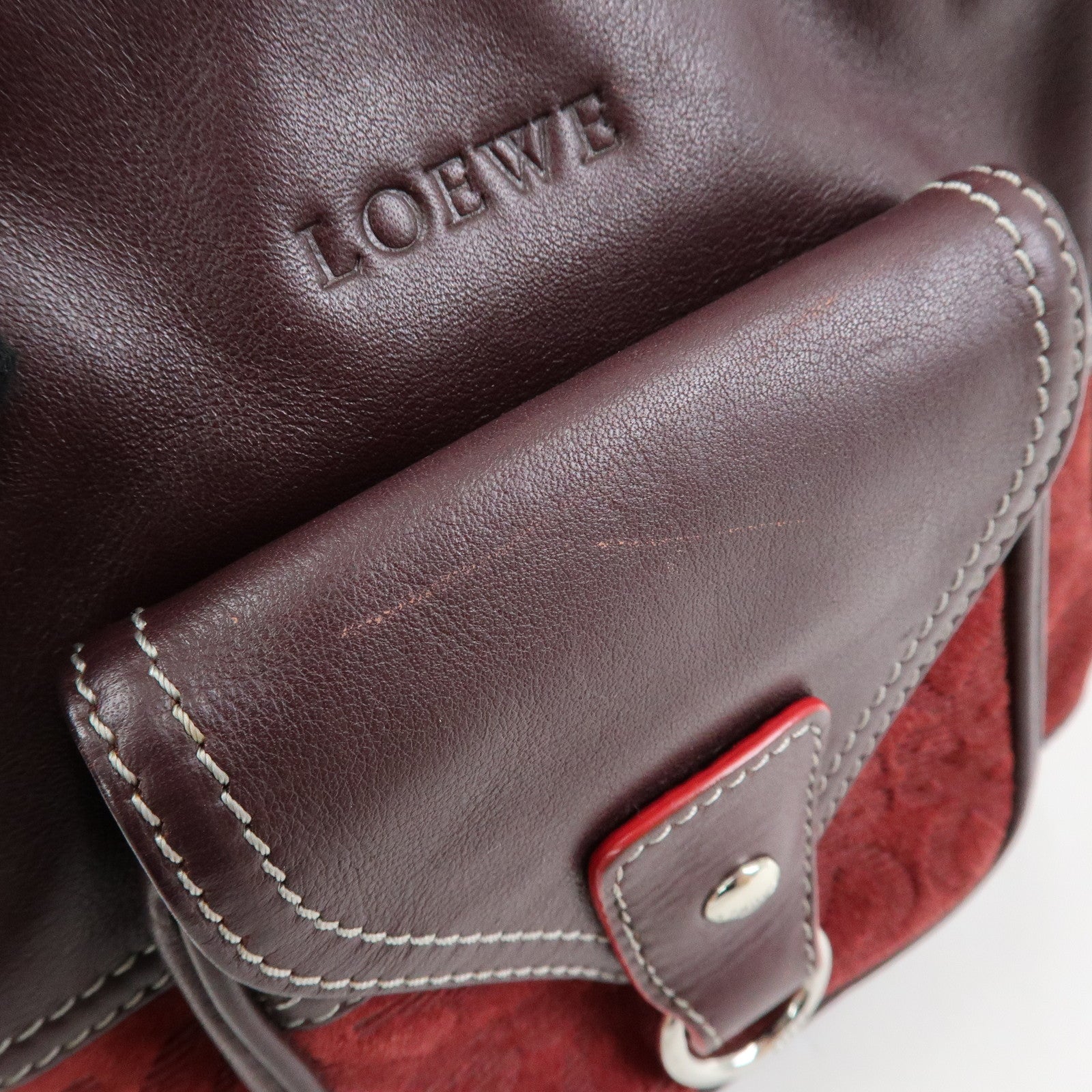 LOEWE Anagram Suede Leather Shoulder Crossbody Bag Bordeaux