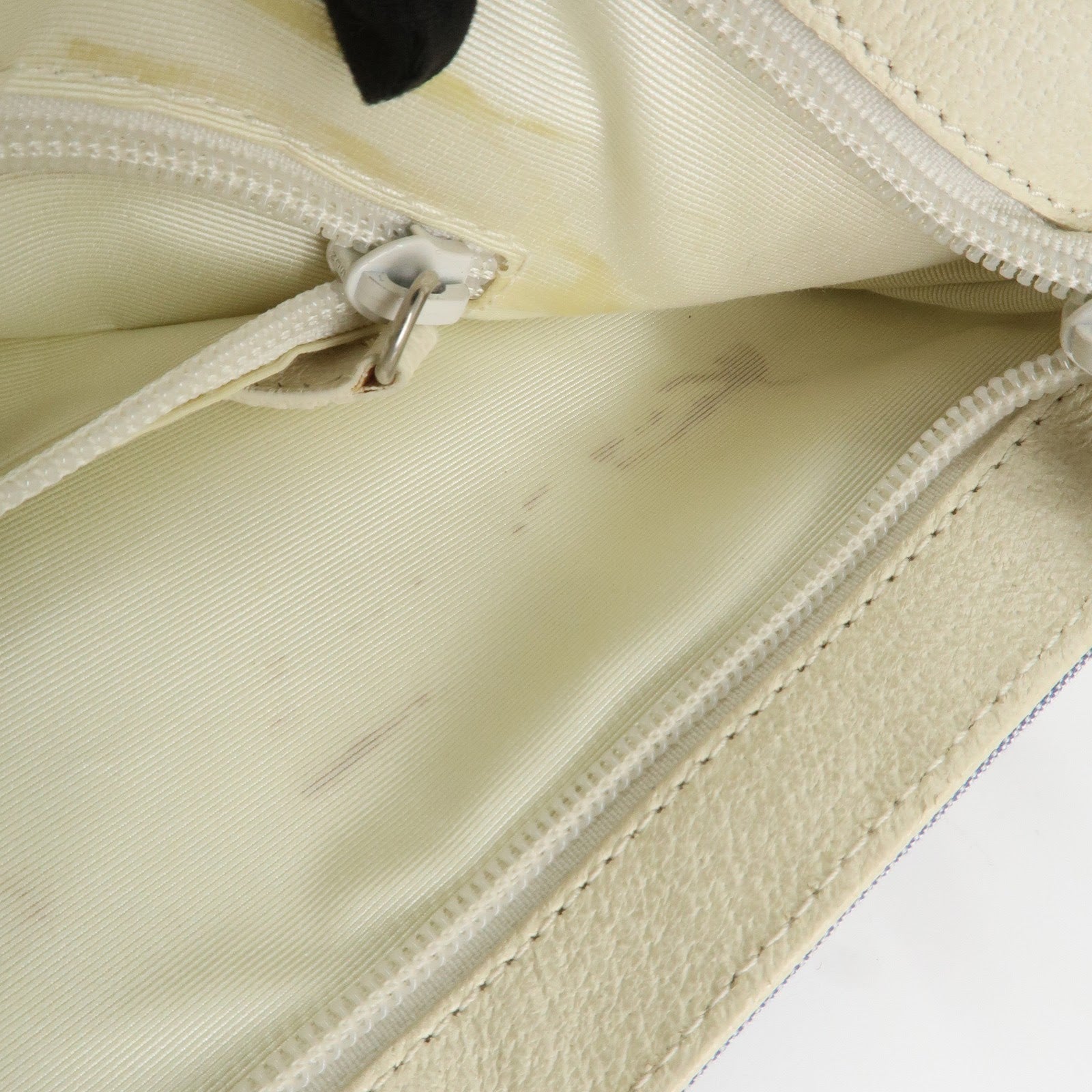 BVLGARI Logo Mania Leather Canvas Shoulder Bag Ivory Light Blue Used