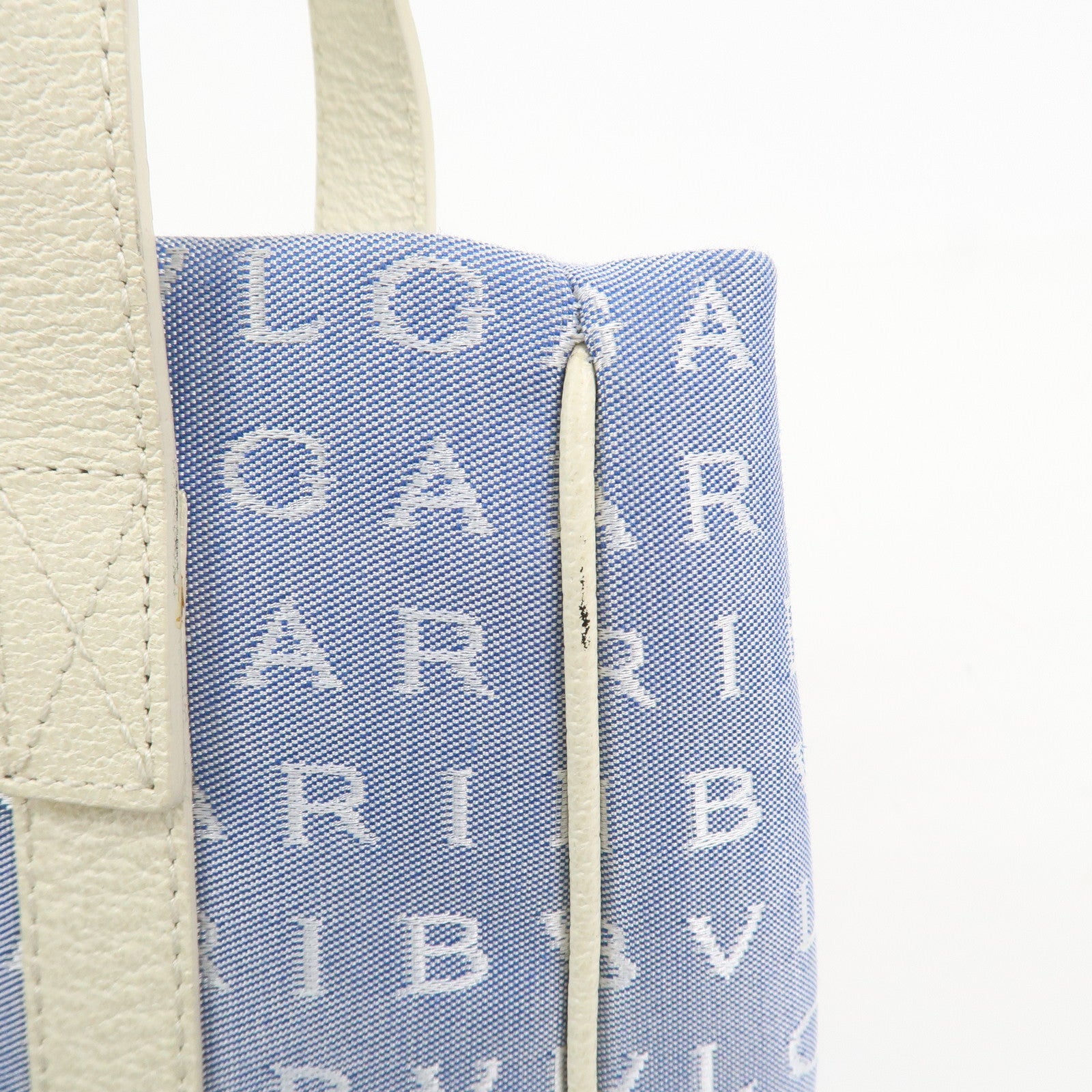 BVLGARI Logo Mania Canvas Leather Tote Bag Hand Bag Light Blue
