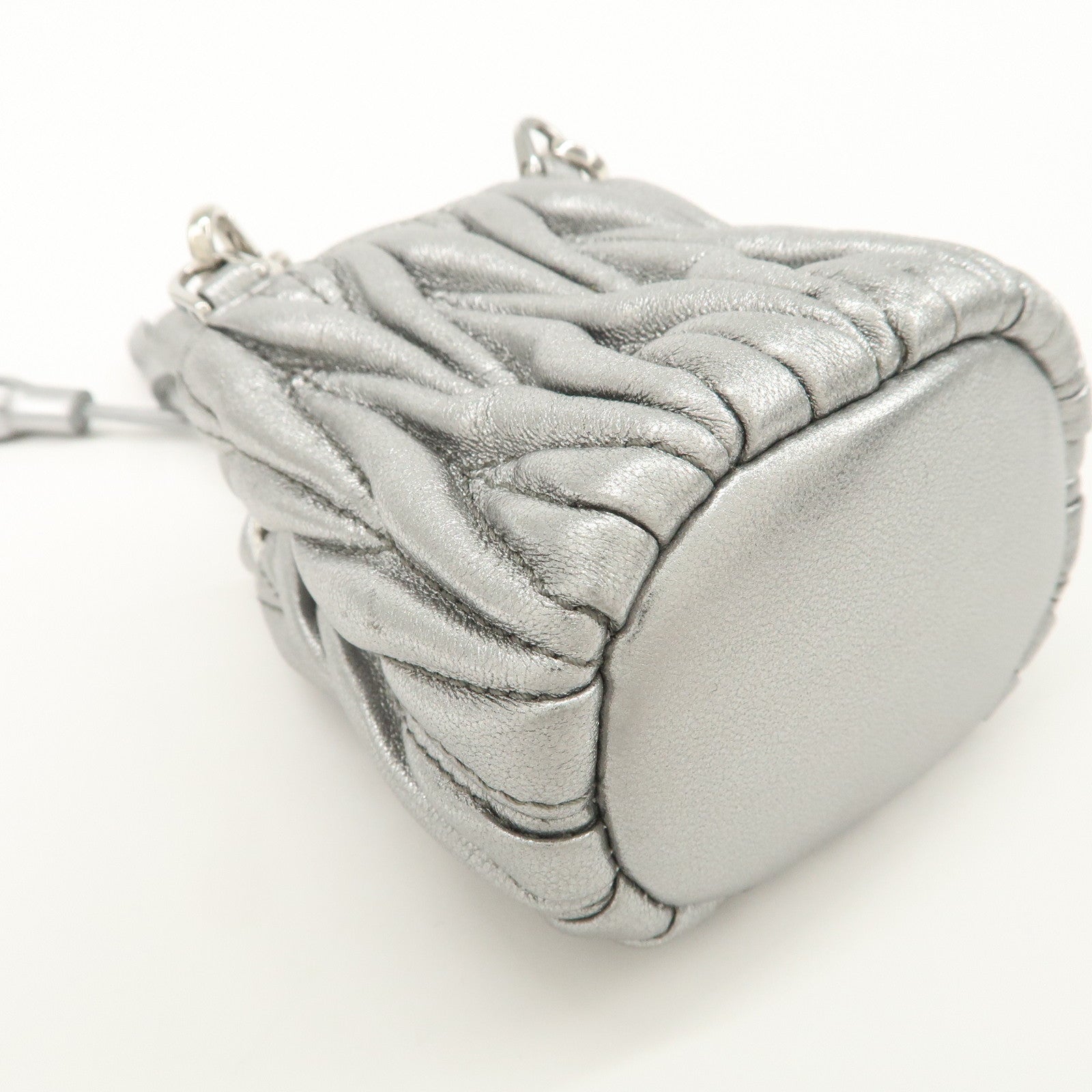 MIU MIU Matelasse Micro Baguette Chain Shoulder Bag Silver 5TT128