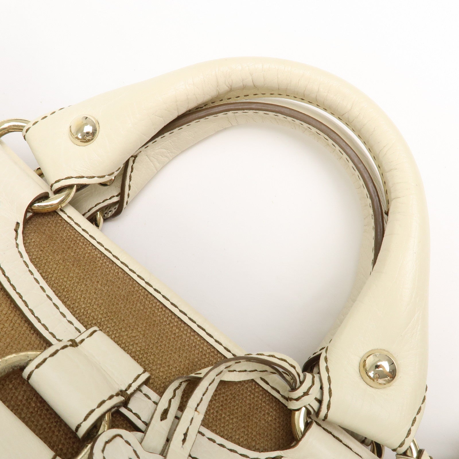 CELINE Canvas Leather Boogie Bag Hand Bag Macadam Motif Brown Ivory