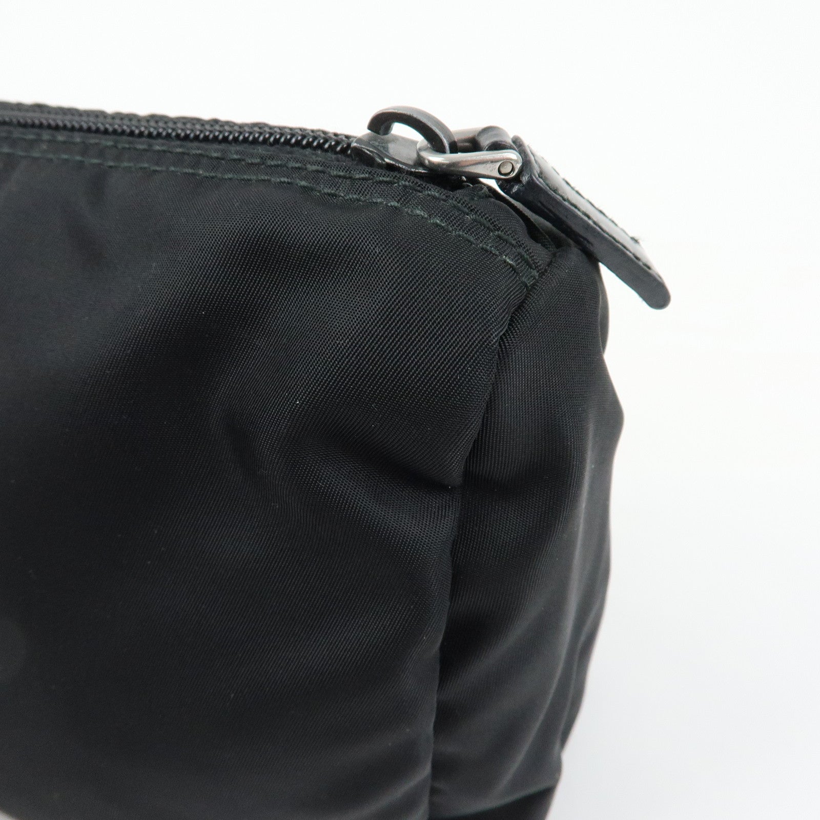 PRADA Triangle Logo Nylon Cosmetic Pouch Makeup Bag Black