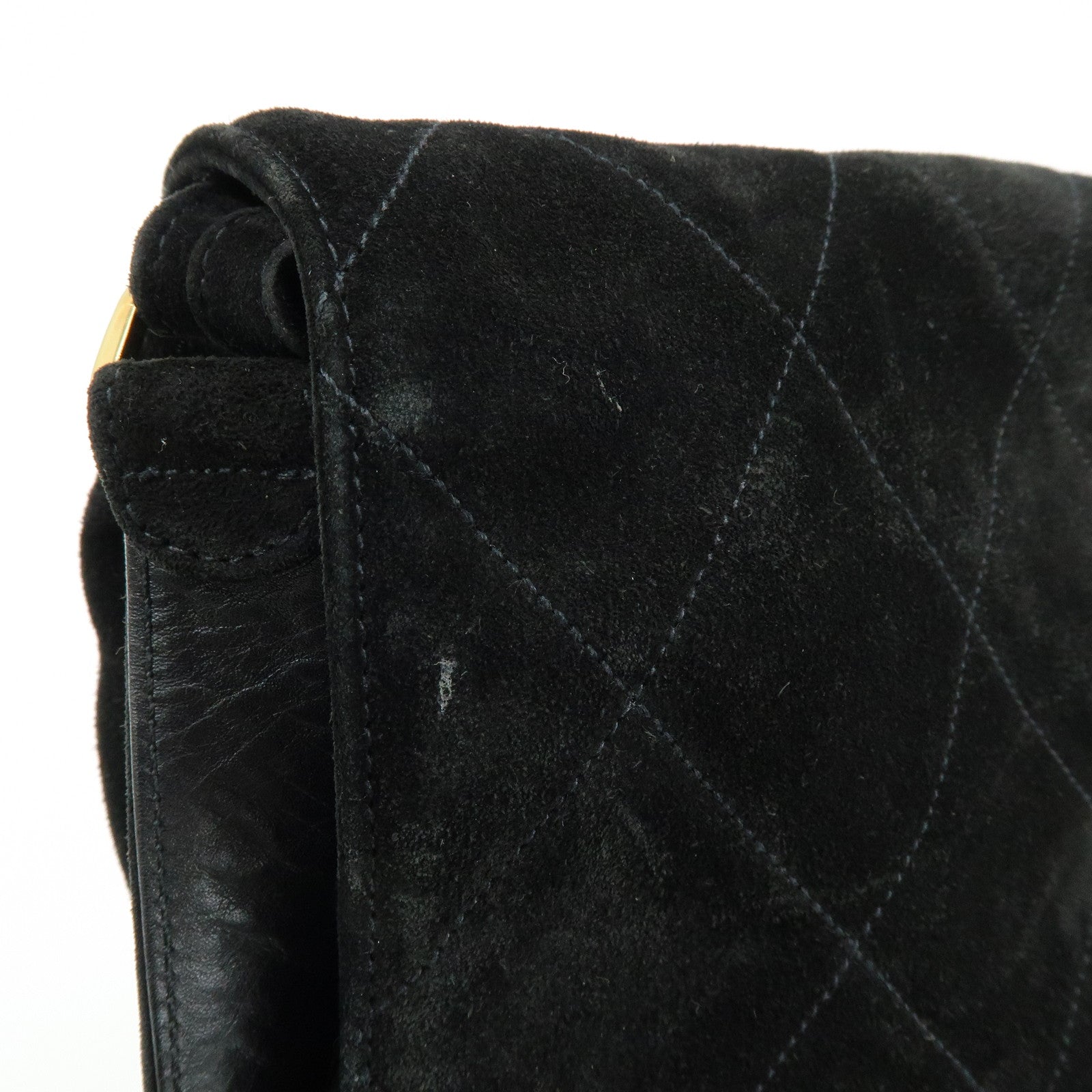 CHANEL Matelasse COCO Mark Suede Lamb Skin Shoulder Bag Black