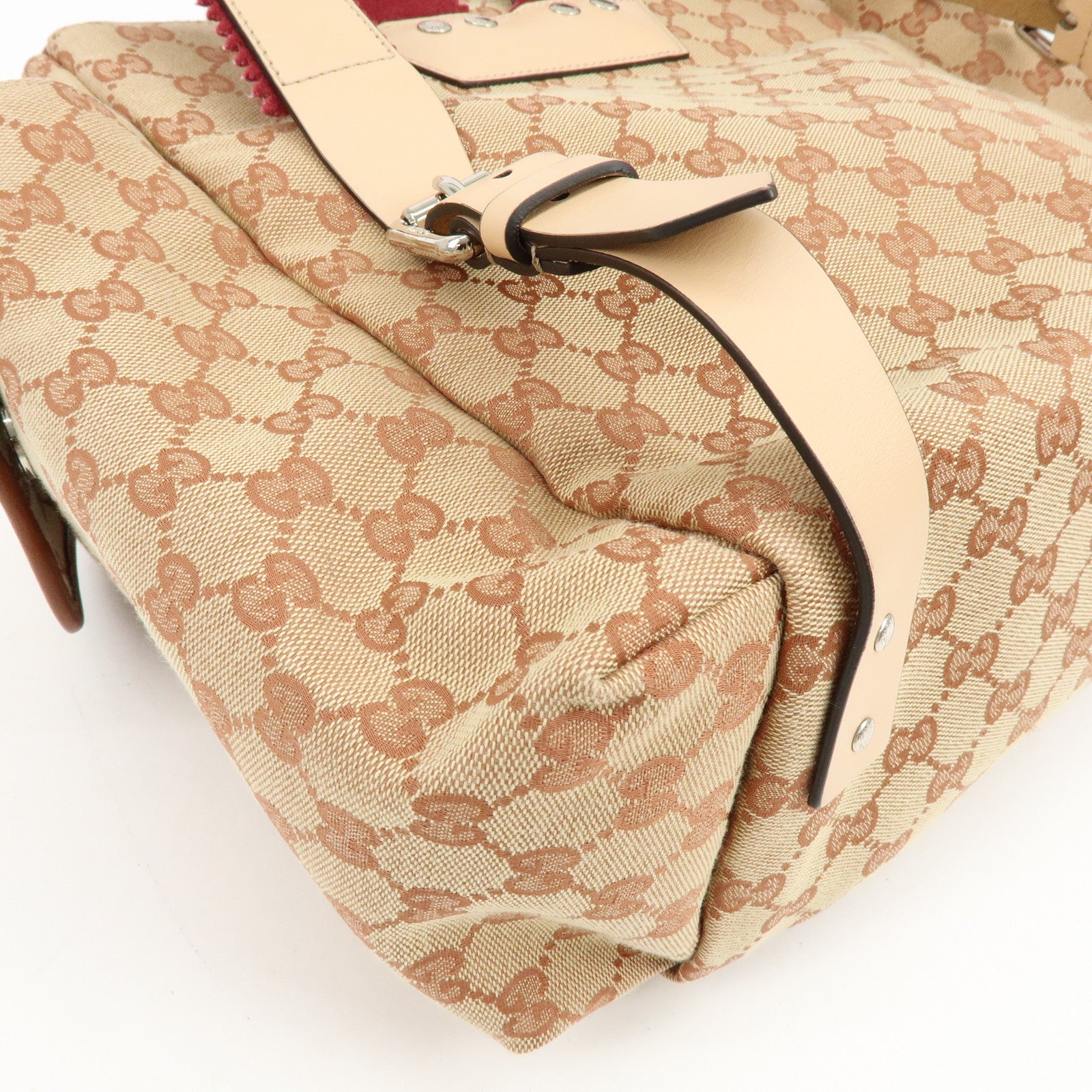 GUCCI GG Canvas Leather Sciroppo Patch Backpack Beige Brown 580811