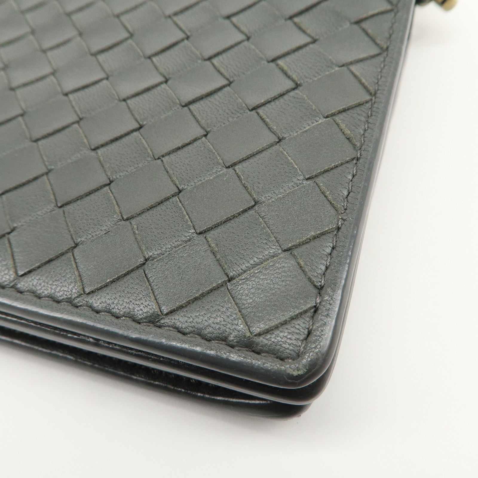 BOTTEGA VENETA Intrecciato Leather Chain Long Wallet Gray