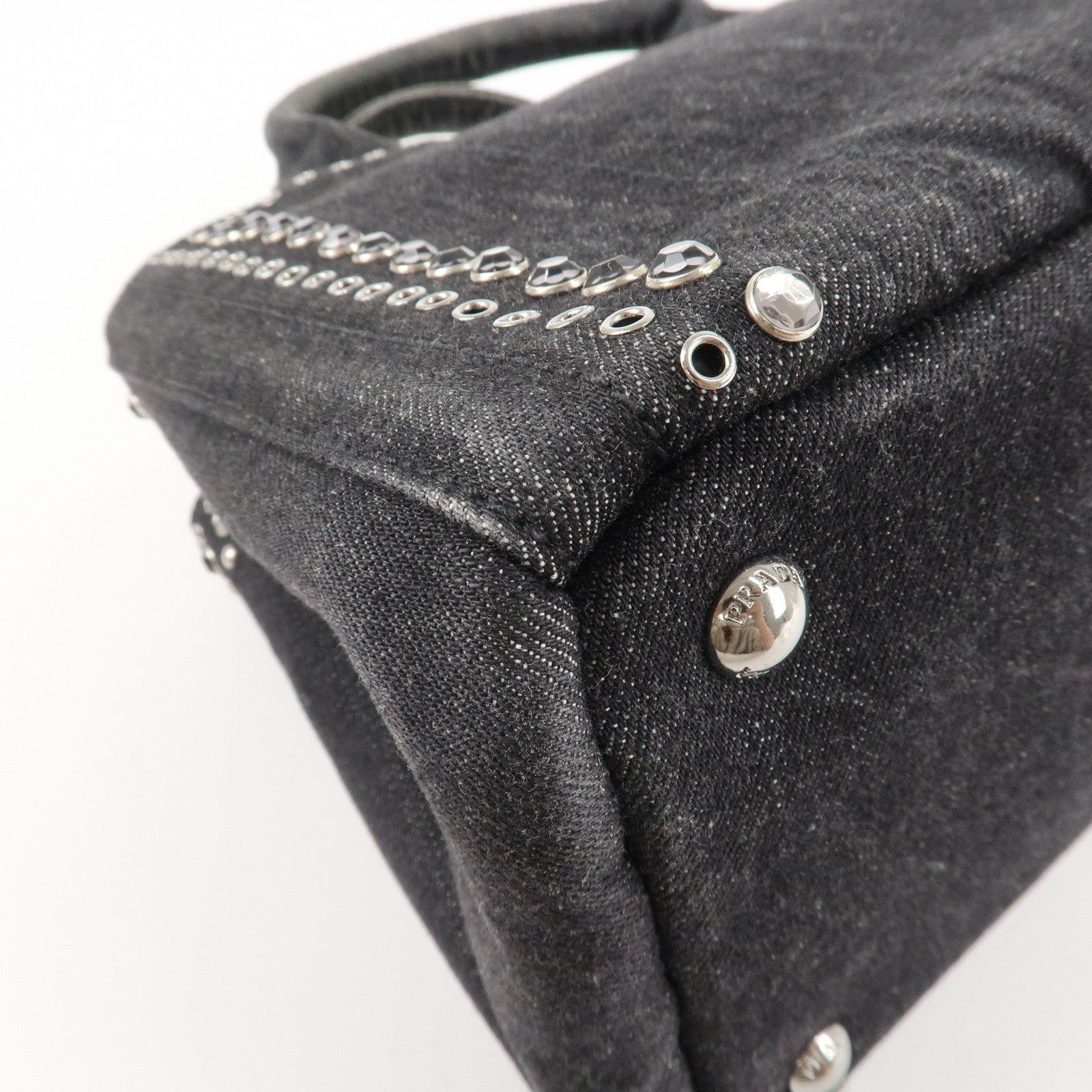 PRADA Canapa Mini Canvas Studs 2Way Shoulder Bag Hand Bag Black B2439G Used