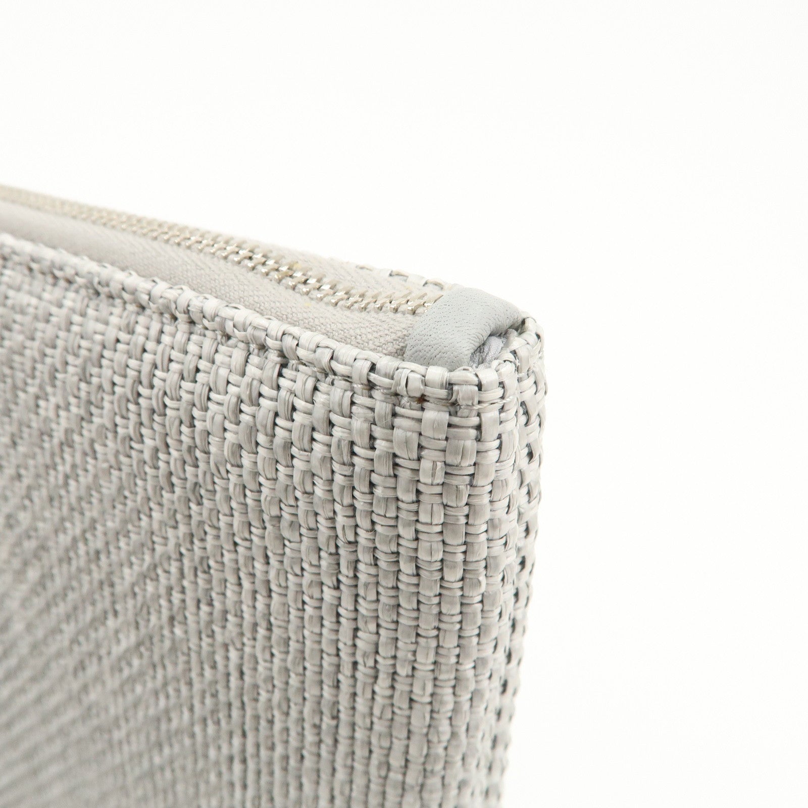 CHANEL Deauville Straw Clutch Bag Pouch Light Gray A80117