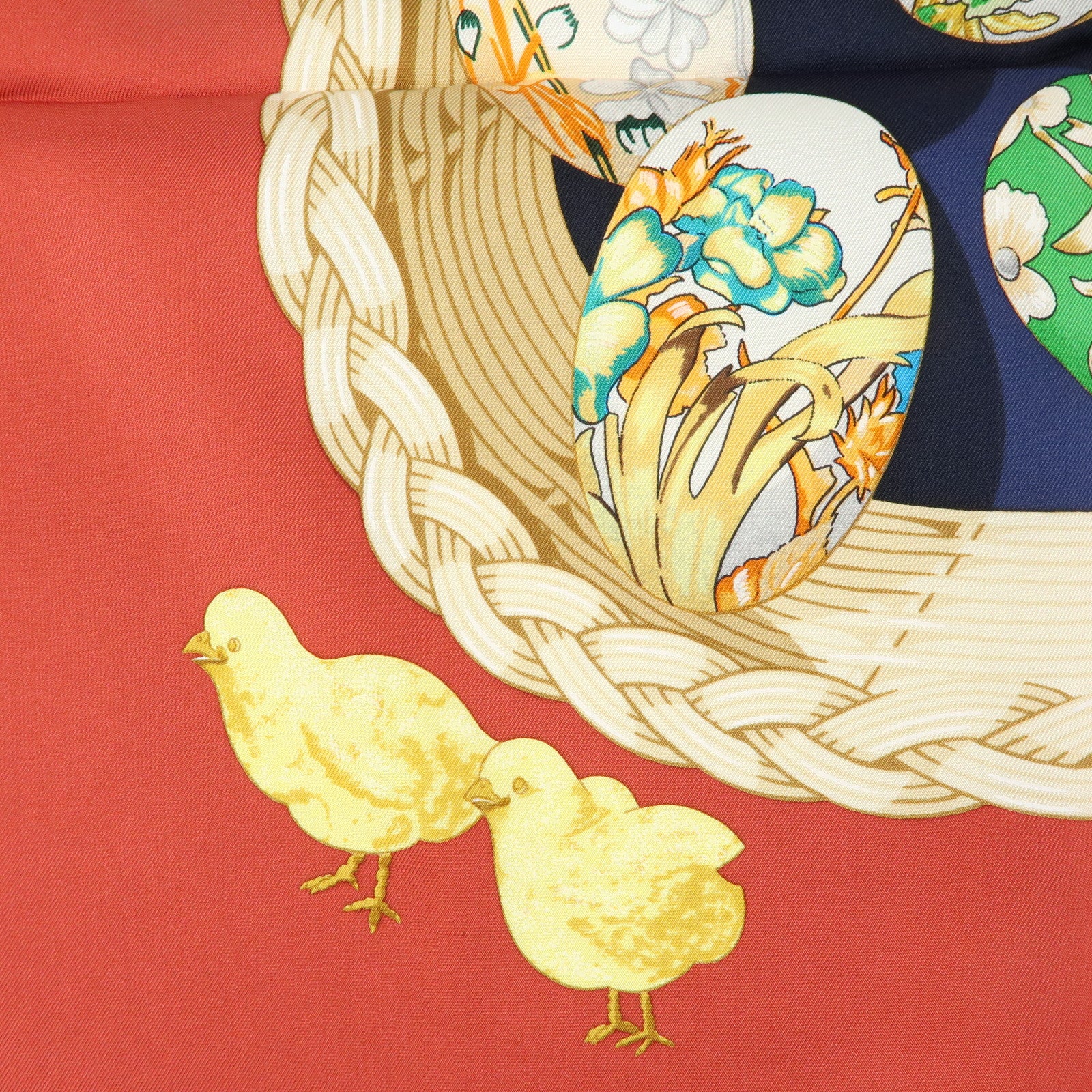 HERMES Carre 90 Silk 100% Scarf COUVEE D HERMES Egg Print Navy Red