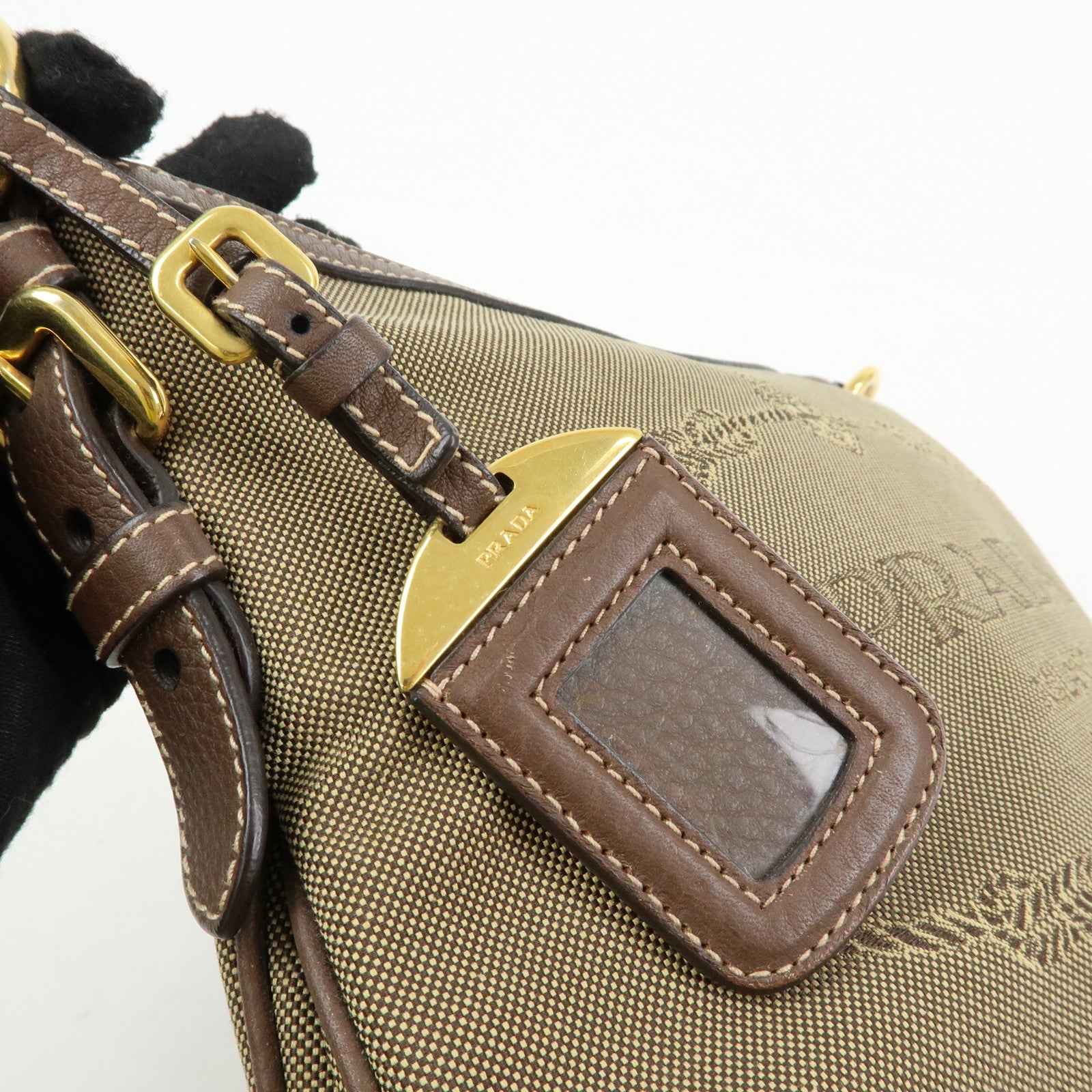 PRADA Logo Jacguard Leather Shoulder Bag Crossbody Bag Brown 1BT867