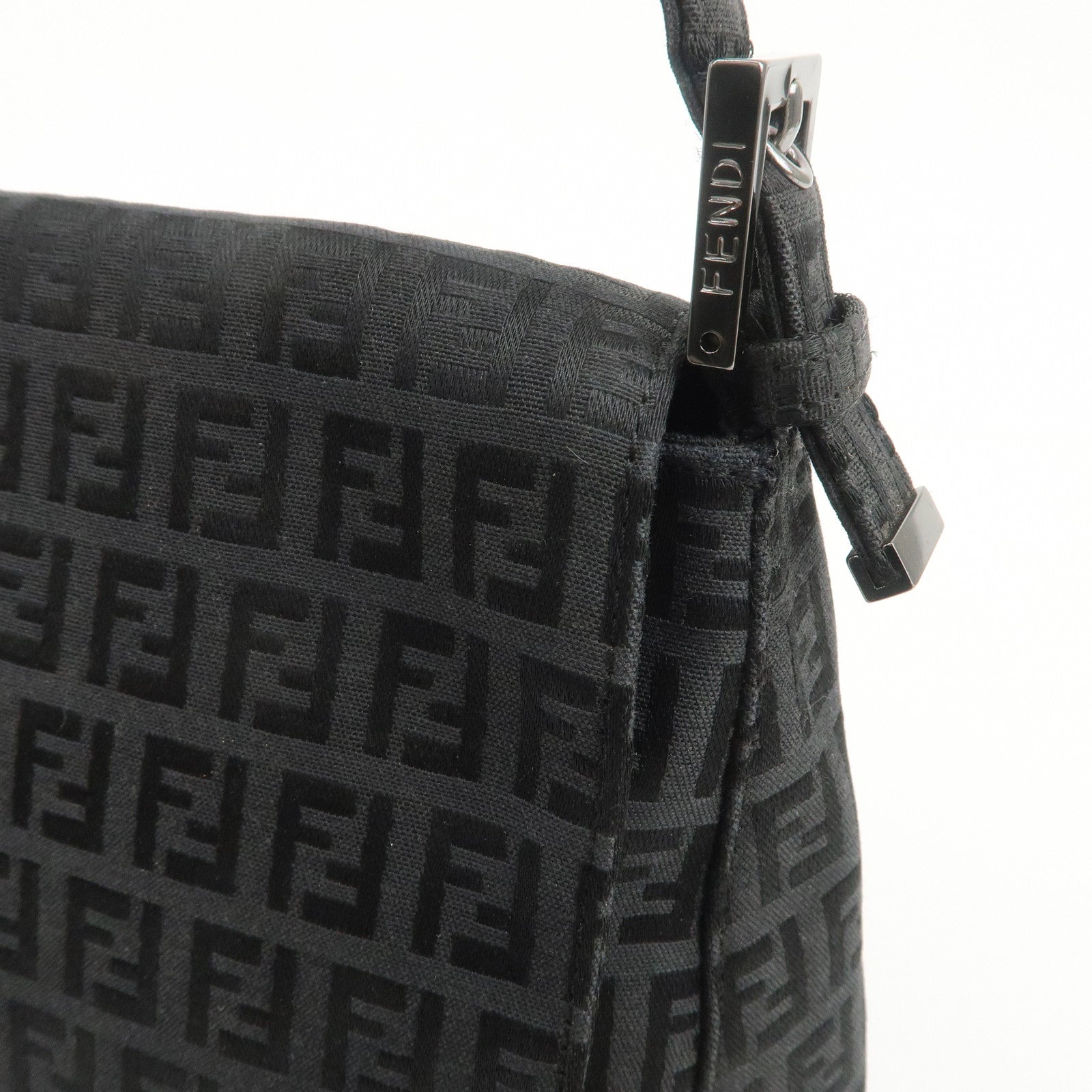 FENDI Mamma Baguette Zucchino Leather Canvas Shoulder Bag 8BR001