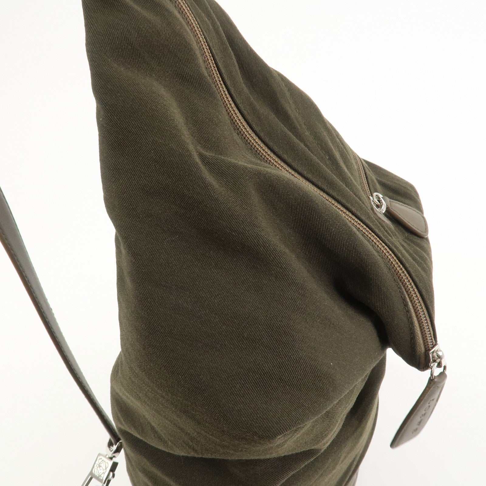 LOEWE Anagram Canvas Leather Backpack Rucksuck Khaki Brown