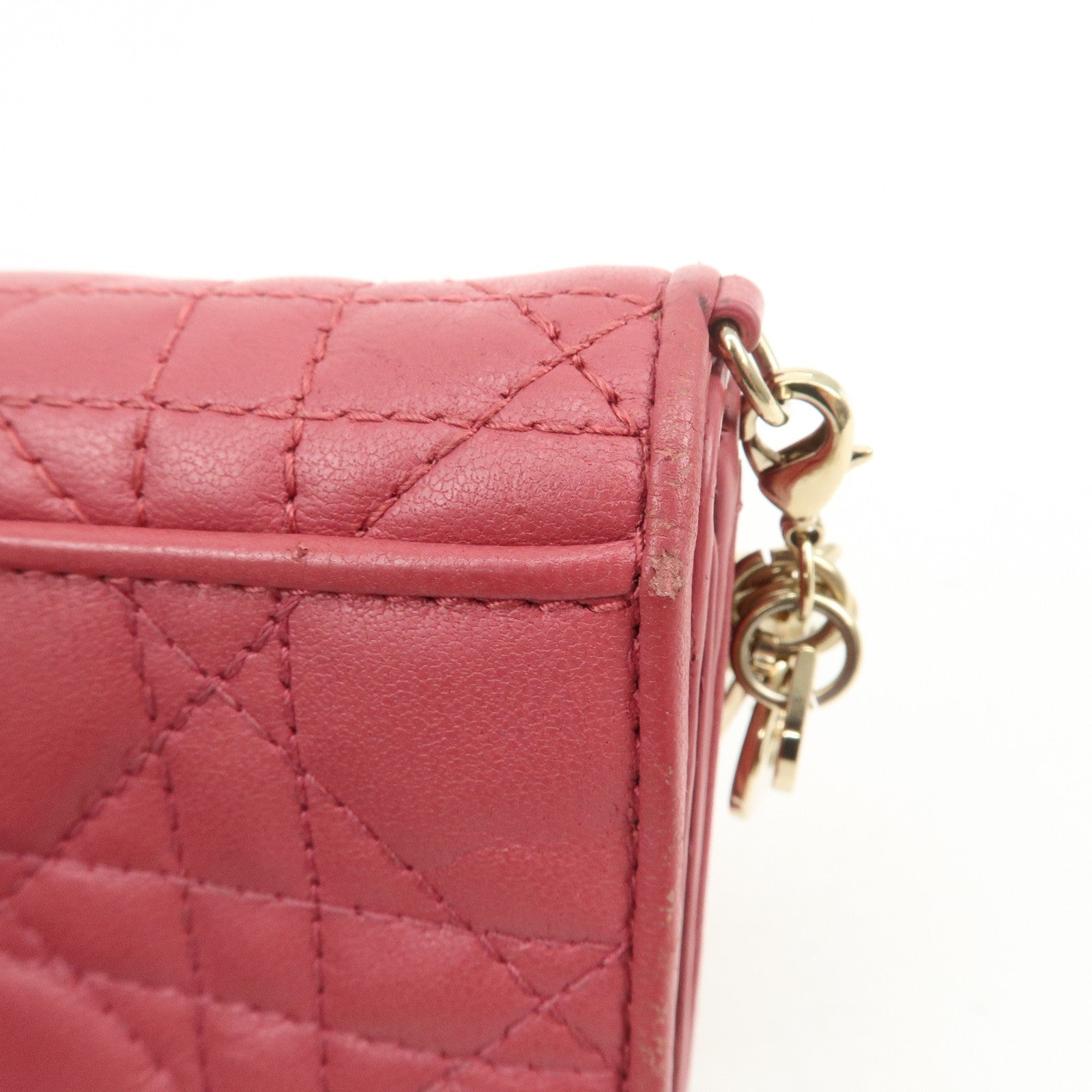 Christian Dior Cannage Leather Bi-fold Compact Wallet Pink
