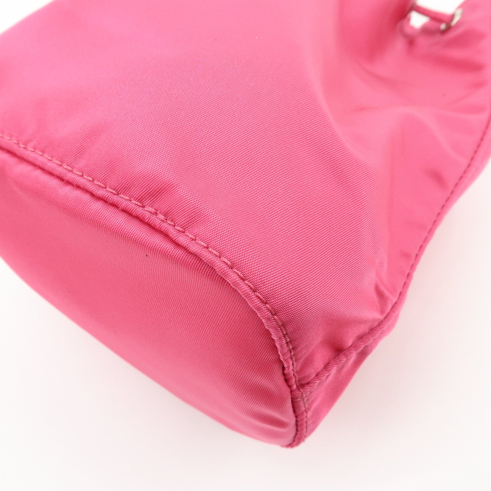 PRADA Triangle Logo Nylon Leather Drawstring Pouch Pink 1N0369