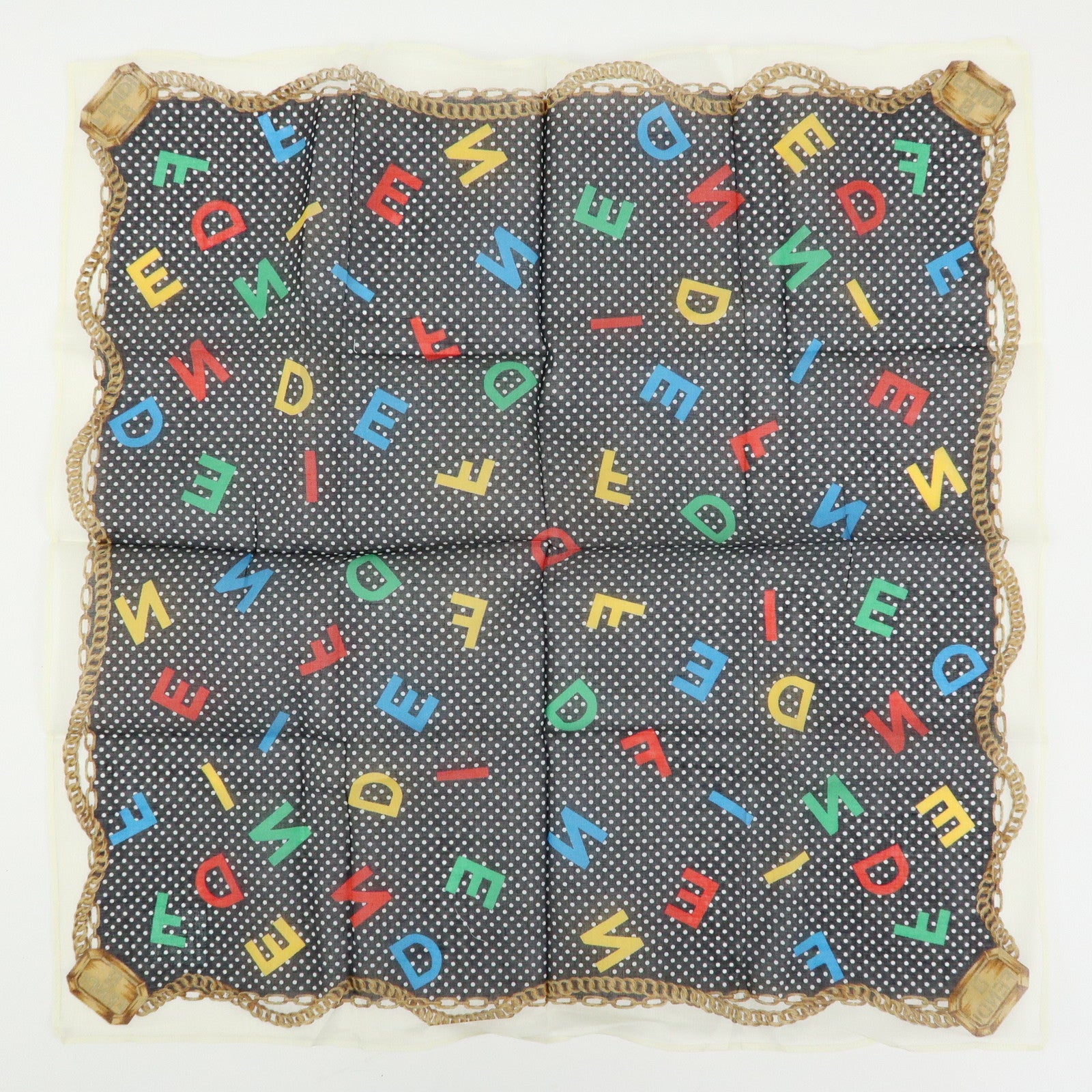 FENDI Set of 5 Cotton 100% Scarf Black Brown Navy Multicolor