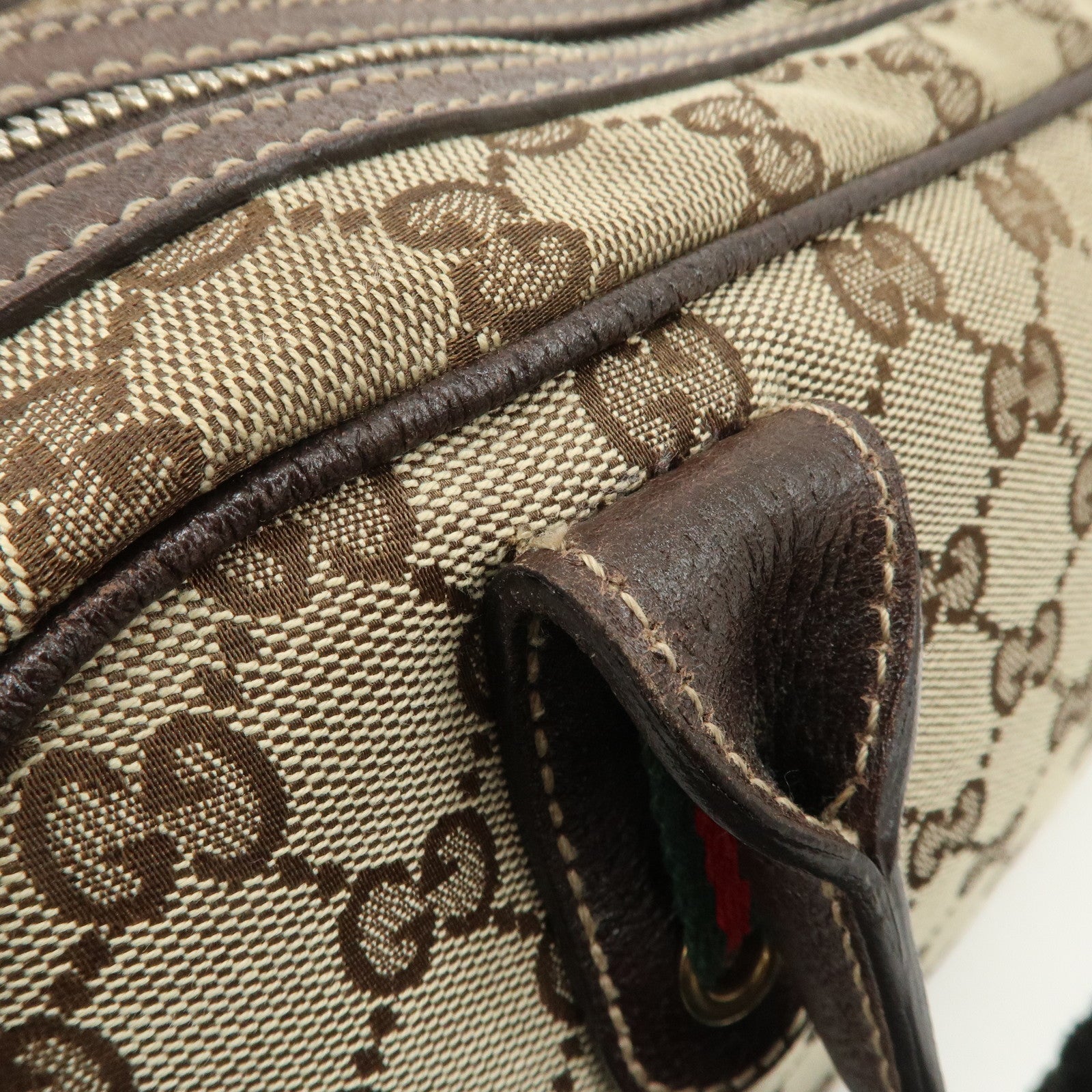 GUCCI Sherry Princy Leather Canvas Boston Bag Hand Bag Brown 161720 Used