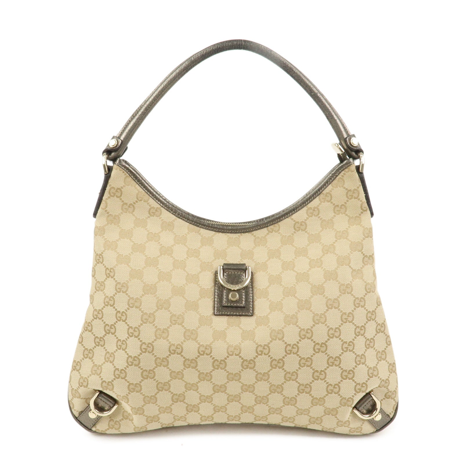 GUCCI Abbey Canvas Leather Shoulder Bag Beige Silver Gray 130737