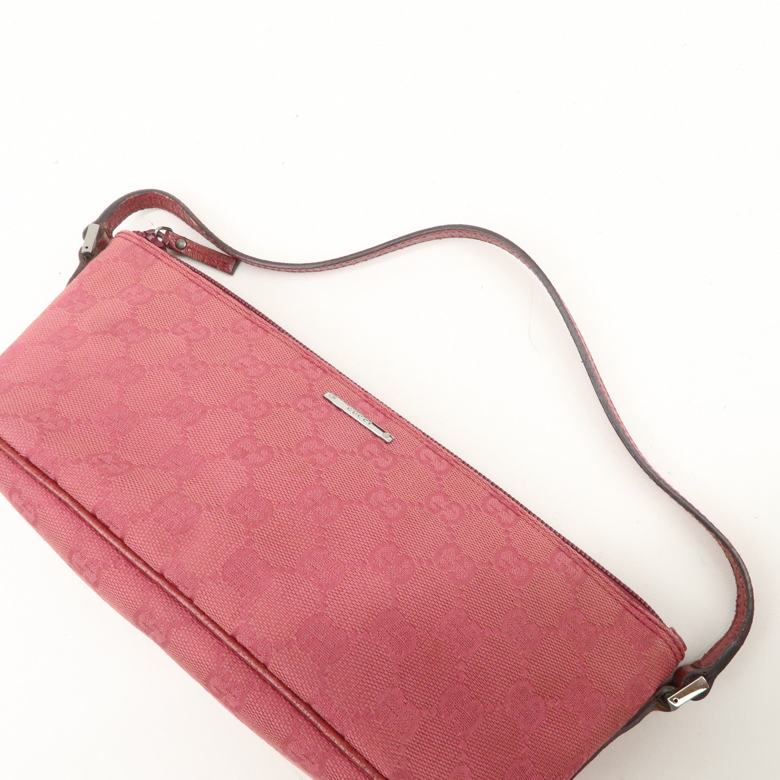 GUCCI Boat Bag GG Monogram Canvas Leather Hand Bag Pink 07198