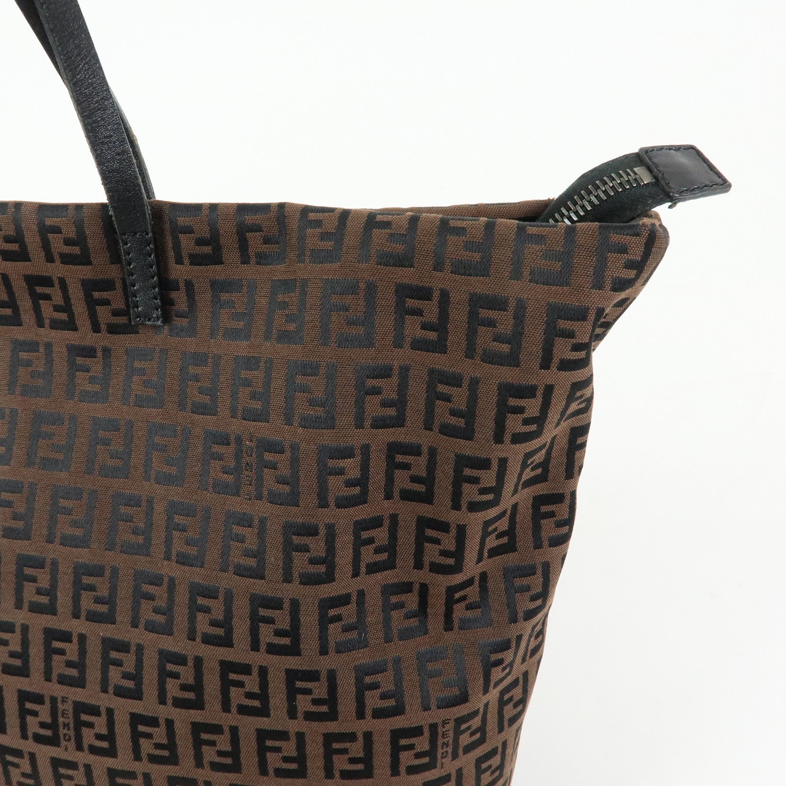FENDI Zucchino Canvas Leather Tote Bag Shoulder Bag Brown 8BH025